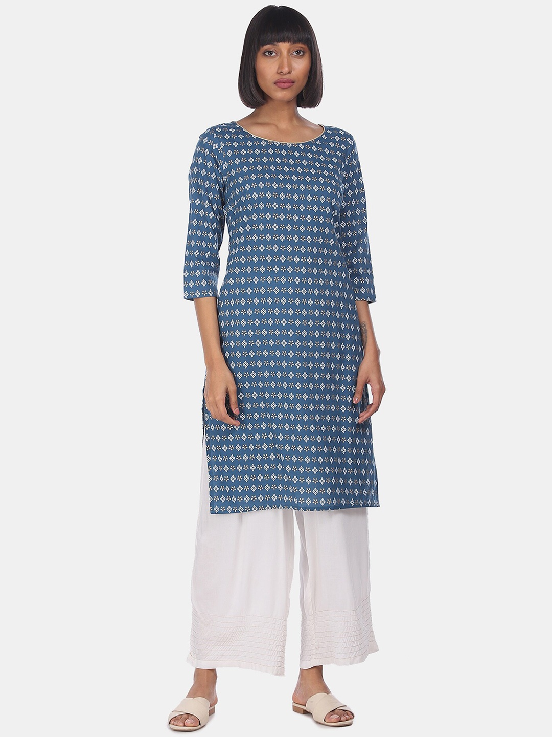

Karigari Women Blue & White Ethnic Motifs Printed Kurta