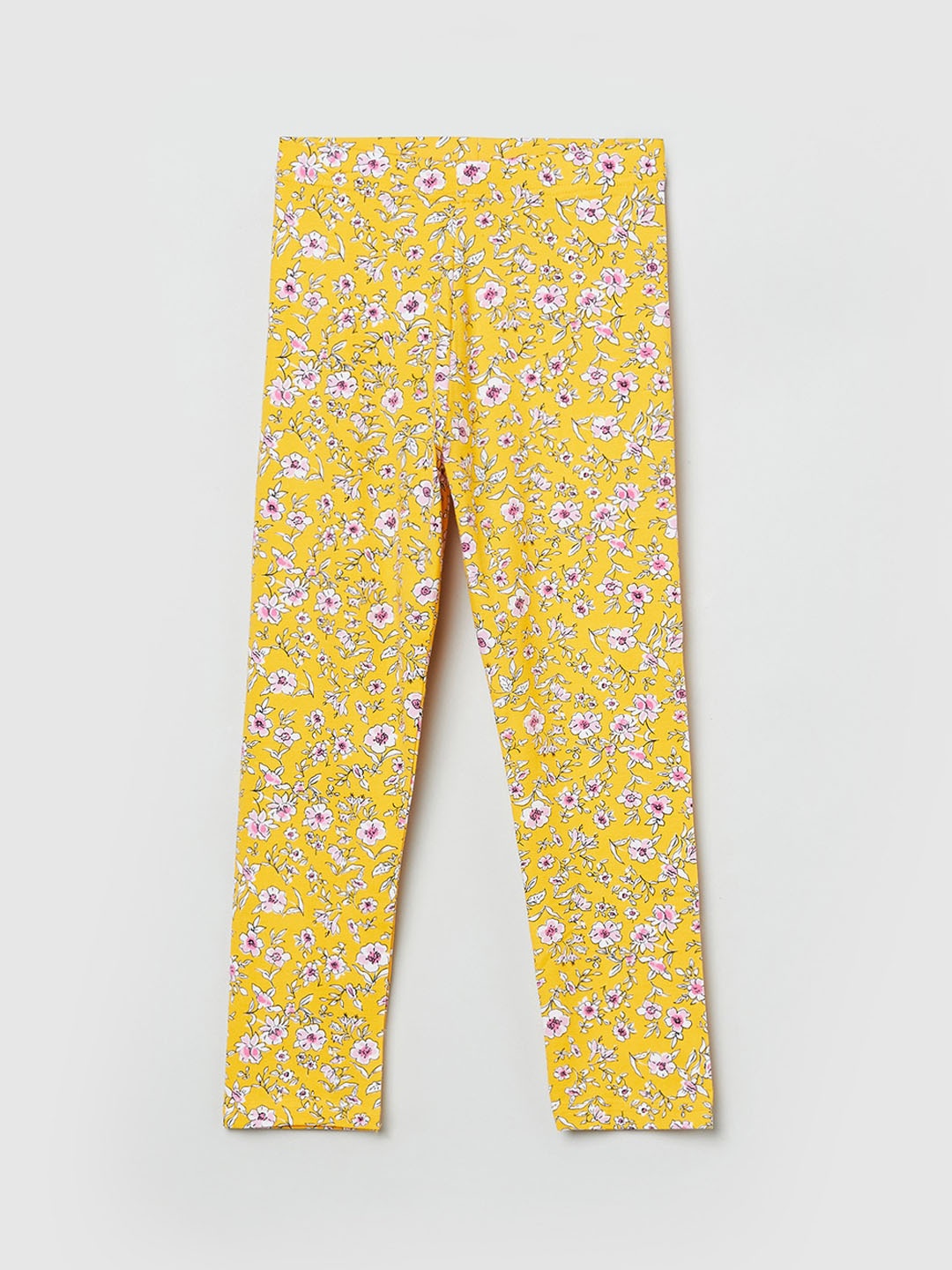 

max Girls Yellow & Rose Printed Leggings