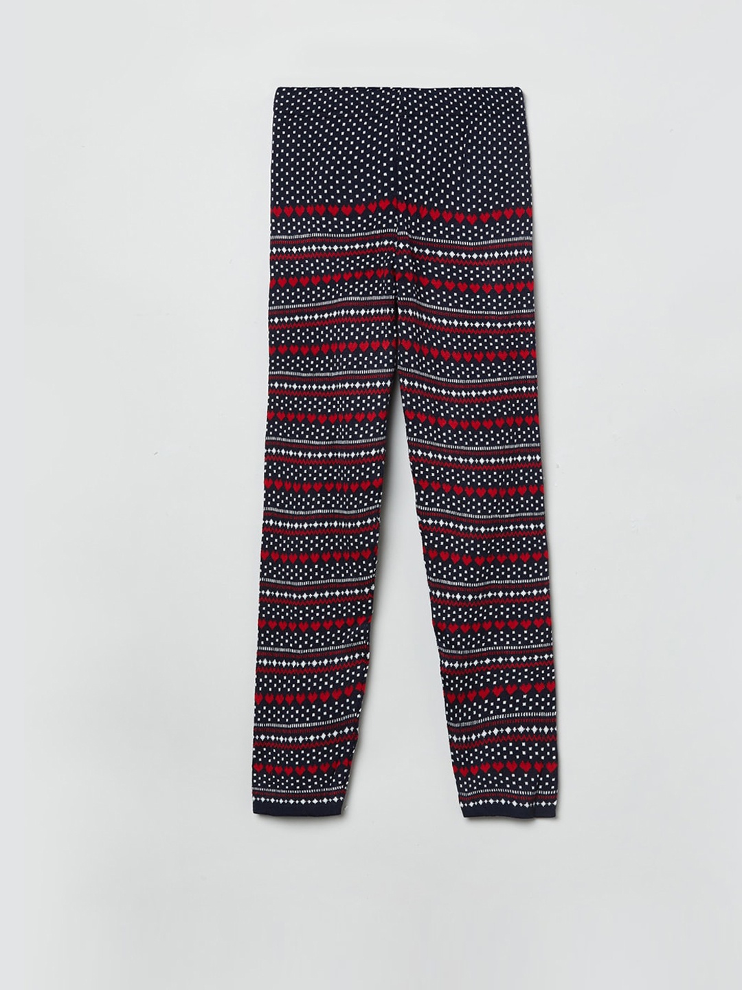 

max Girls Navy Blue & Red Printed Leggings