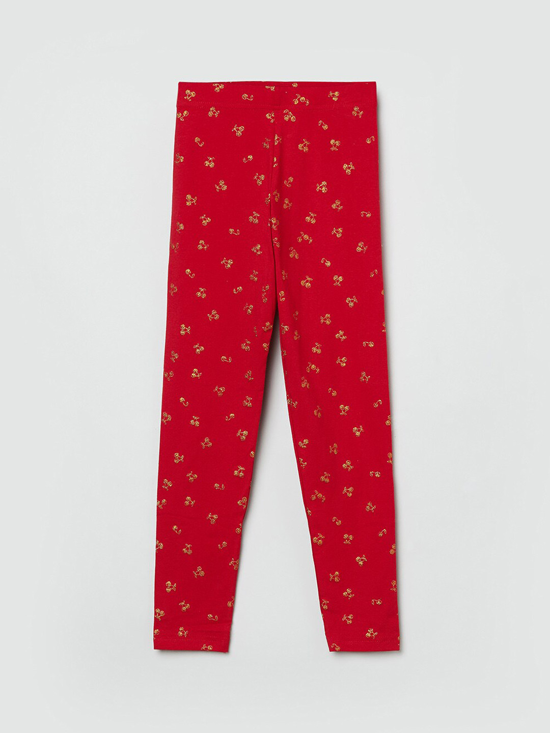 

max Girls Red & Gold-Coloured Printed Leggings