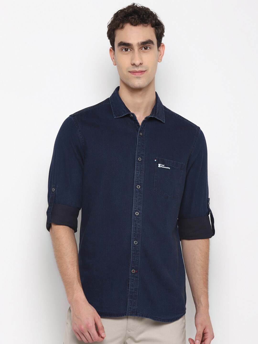 

Red Chief Men Blue Opaque Cotton Casual Shirt