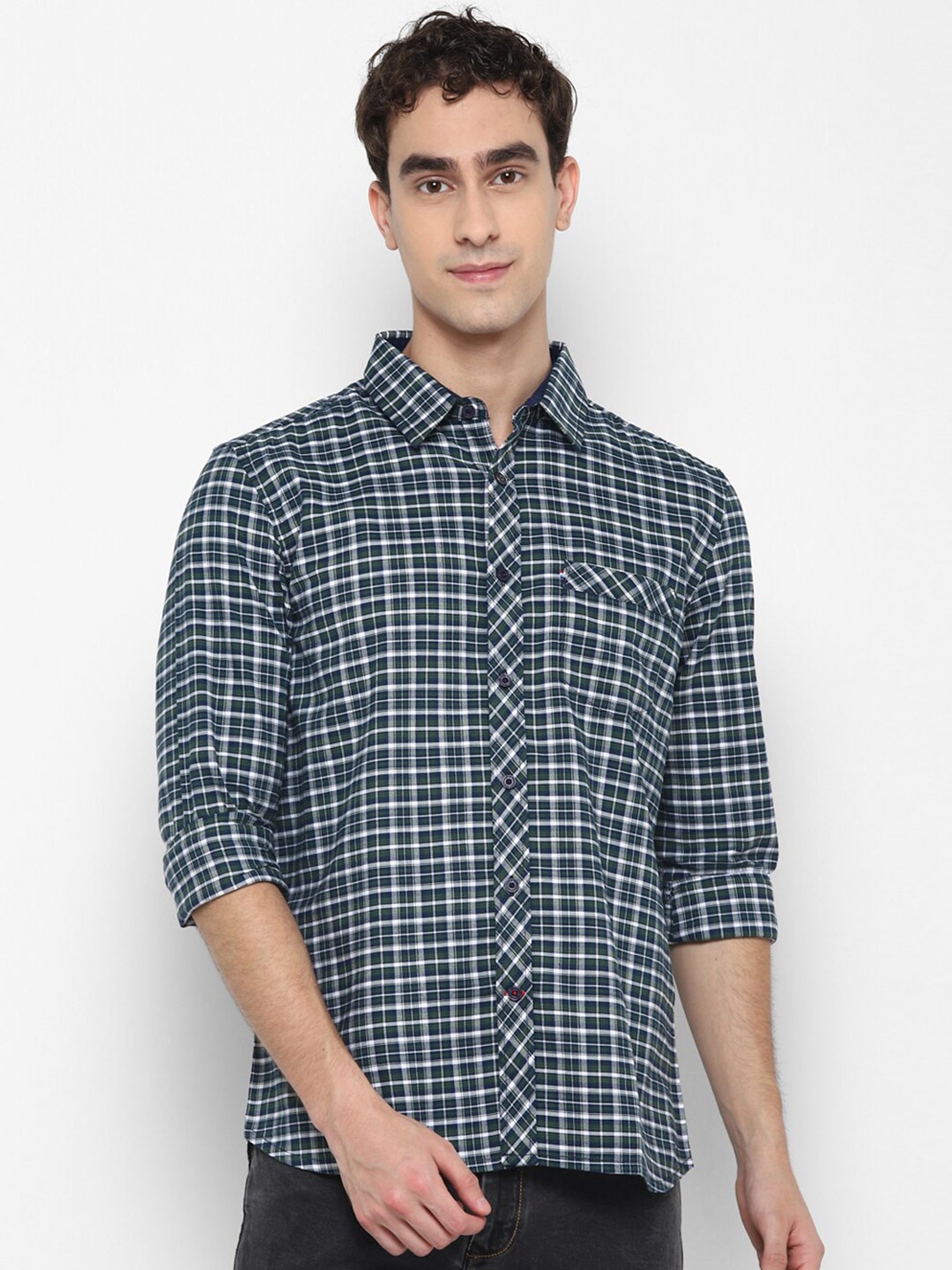 

Red Chief Men White Tartan Checks Opaque Checked Casual Shirt