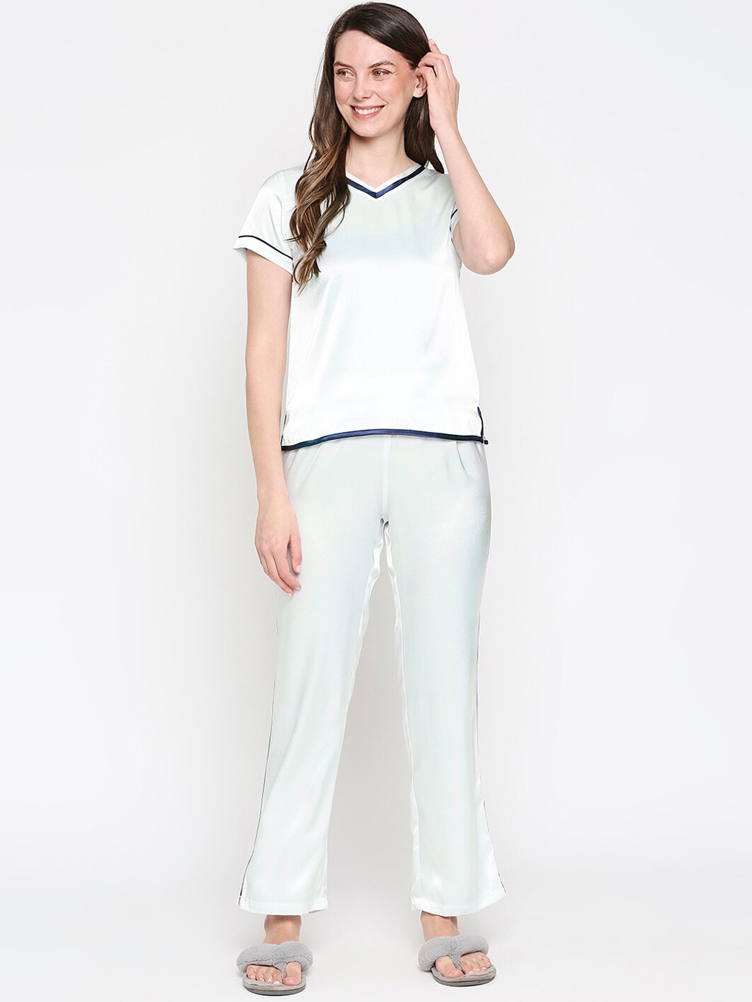 

inocenCia Women Sea Green & Navy Blue Night suit