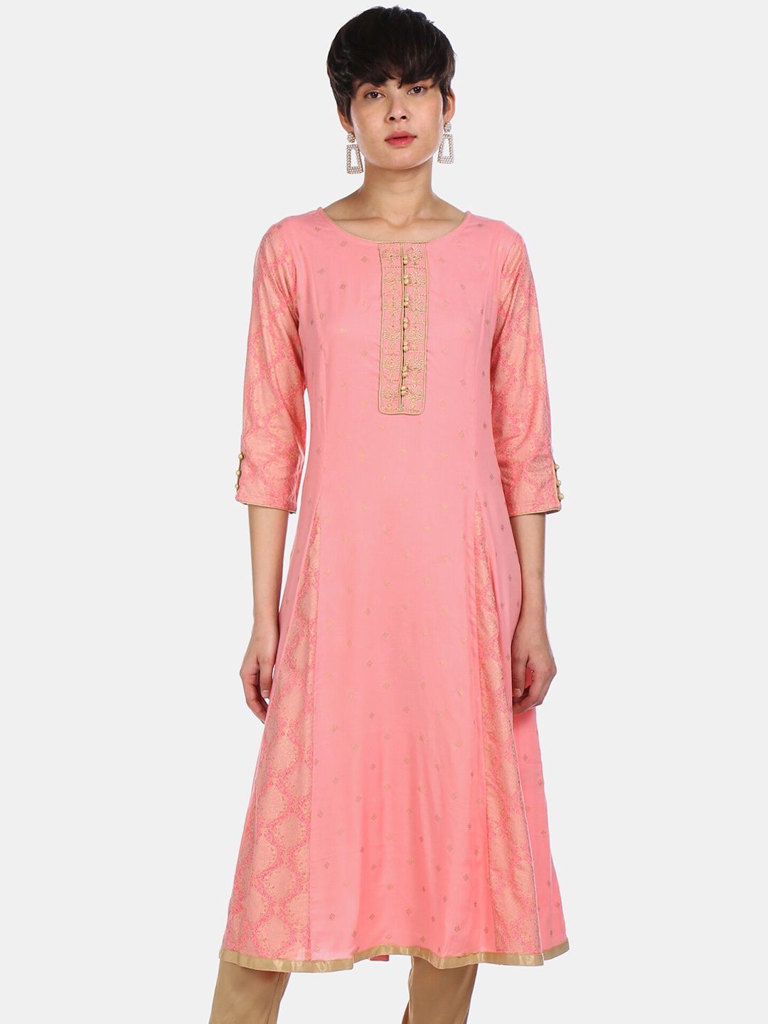 

Anahi Women Pink Ethnic Motifs Embroidered Placket Anarkali Kurta