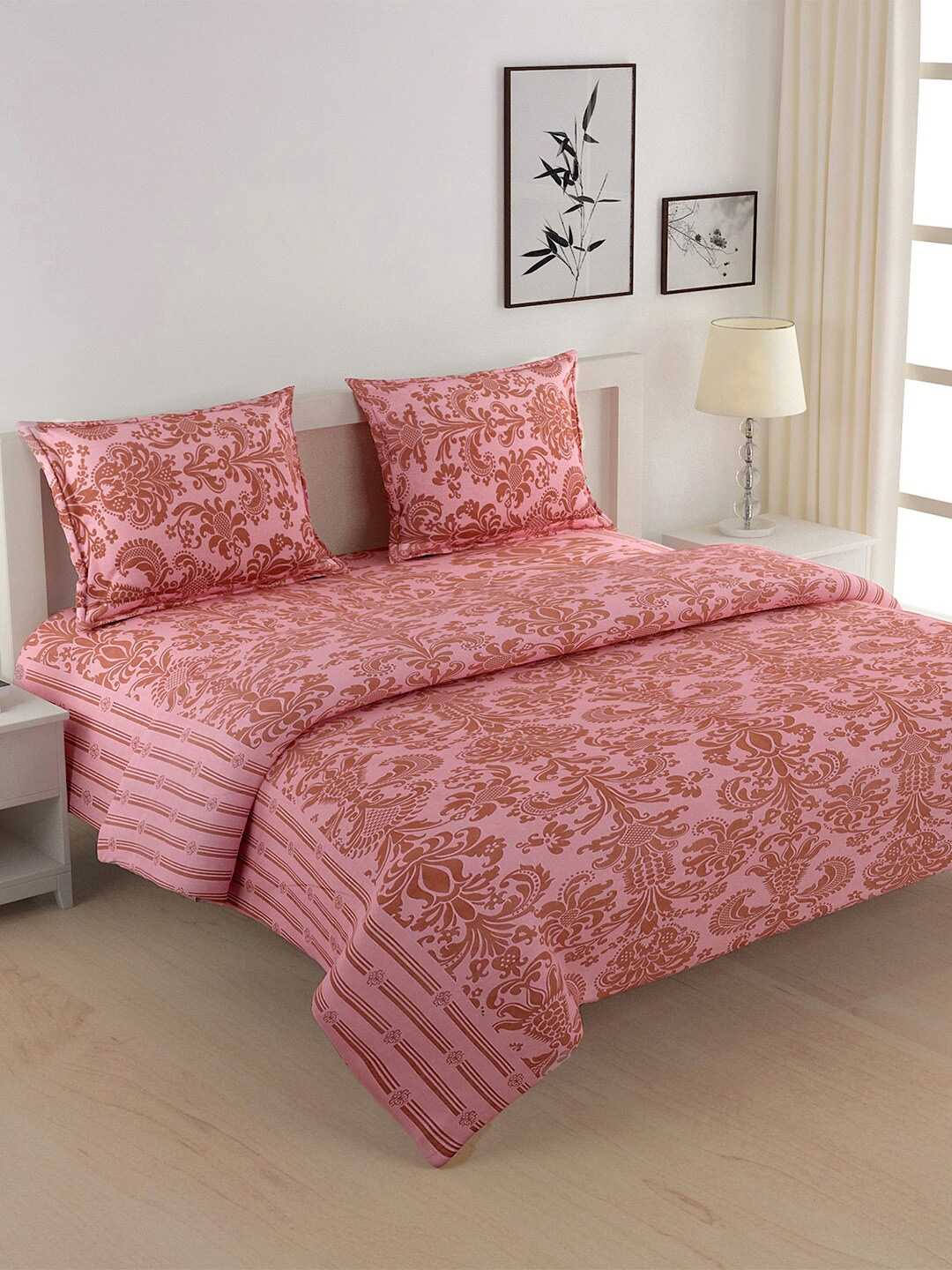 

SWAYAM Pink Printed Cotton Double King Bedding Set