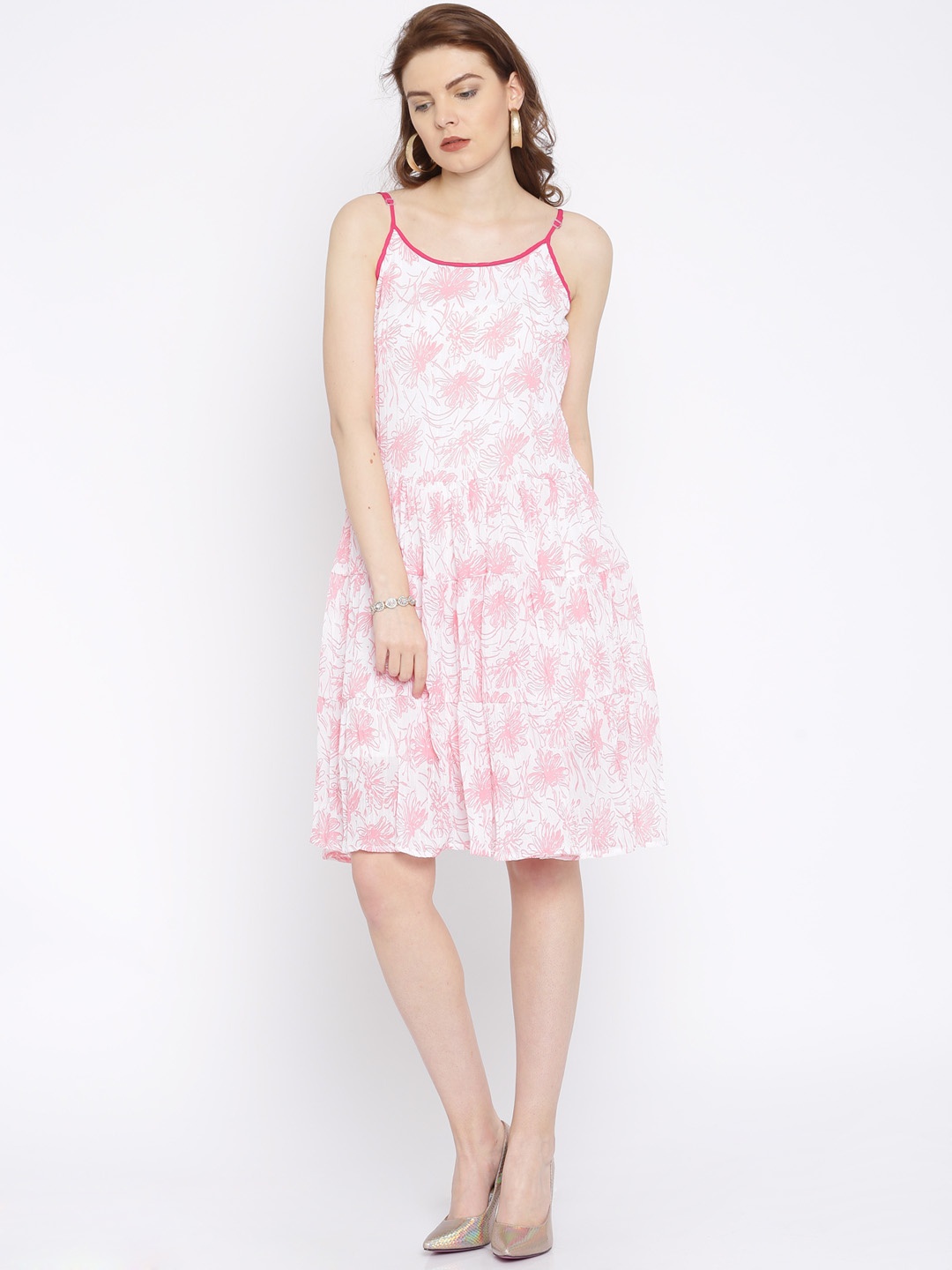 

AND Women Pink Printed Fit and Flare Dress