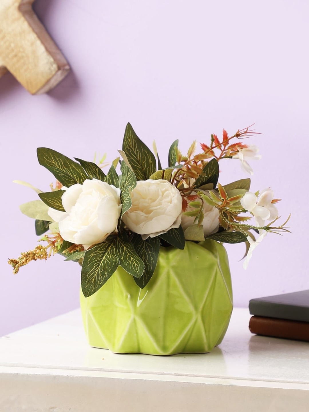 

The Decor Mart Green Solid Hexagonal Ceramic Planter