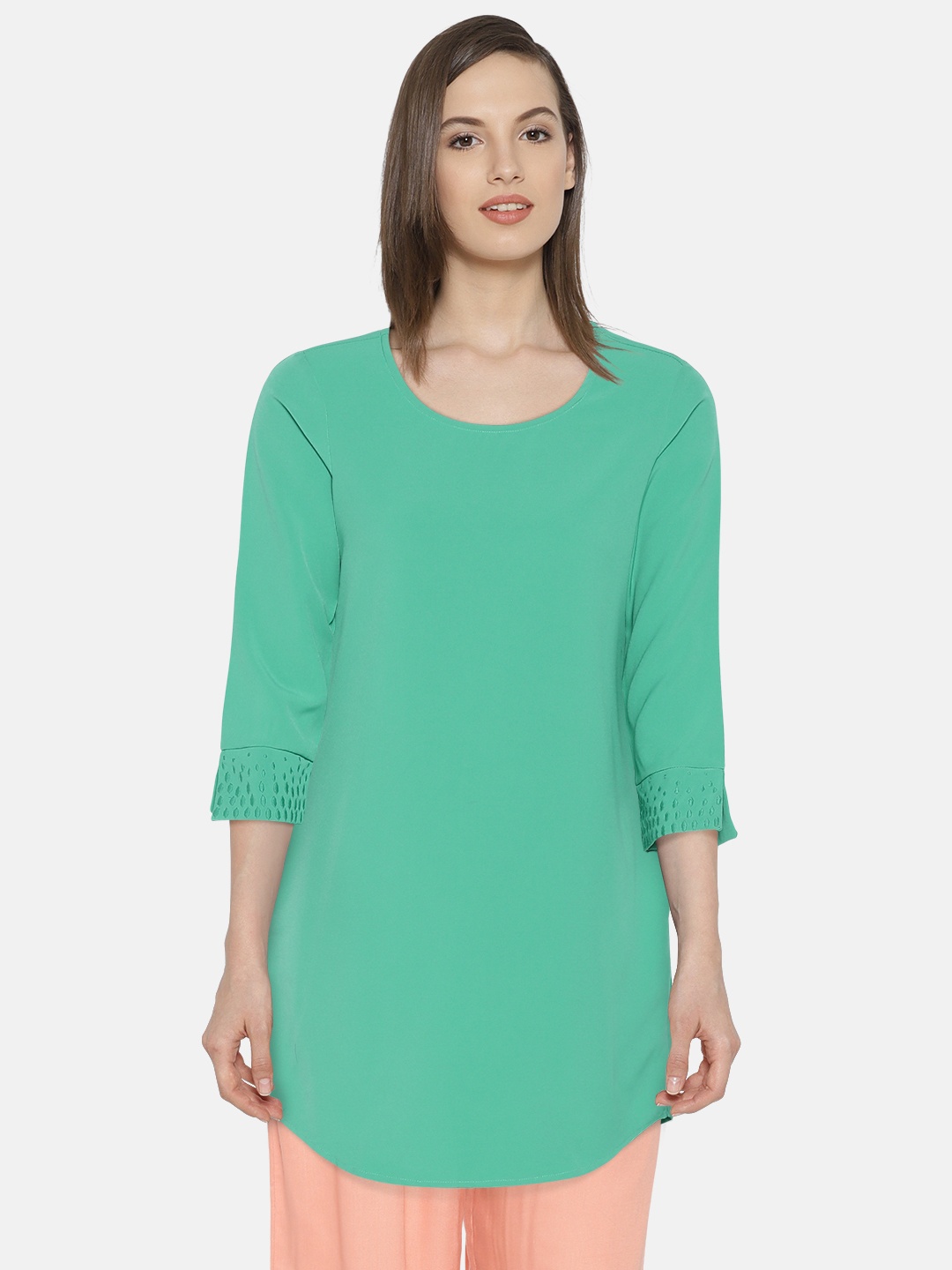 

AND Women Green Solid A-Line Dress