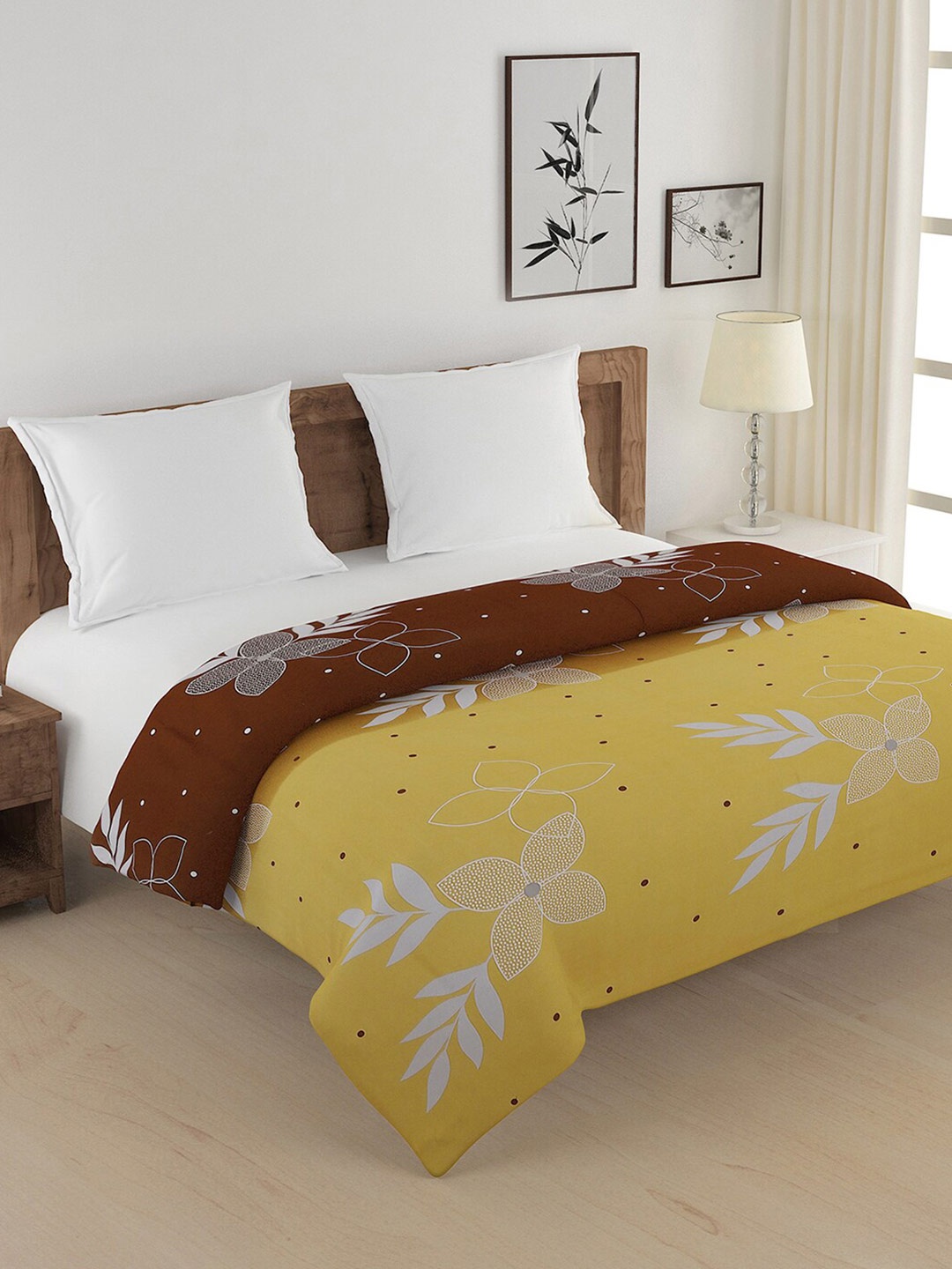 

SWAYAM Yellow & Brown Floral Printed 150 GSM AC Room Double Bed Comforter
