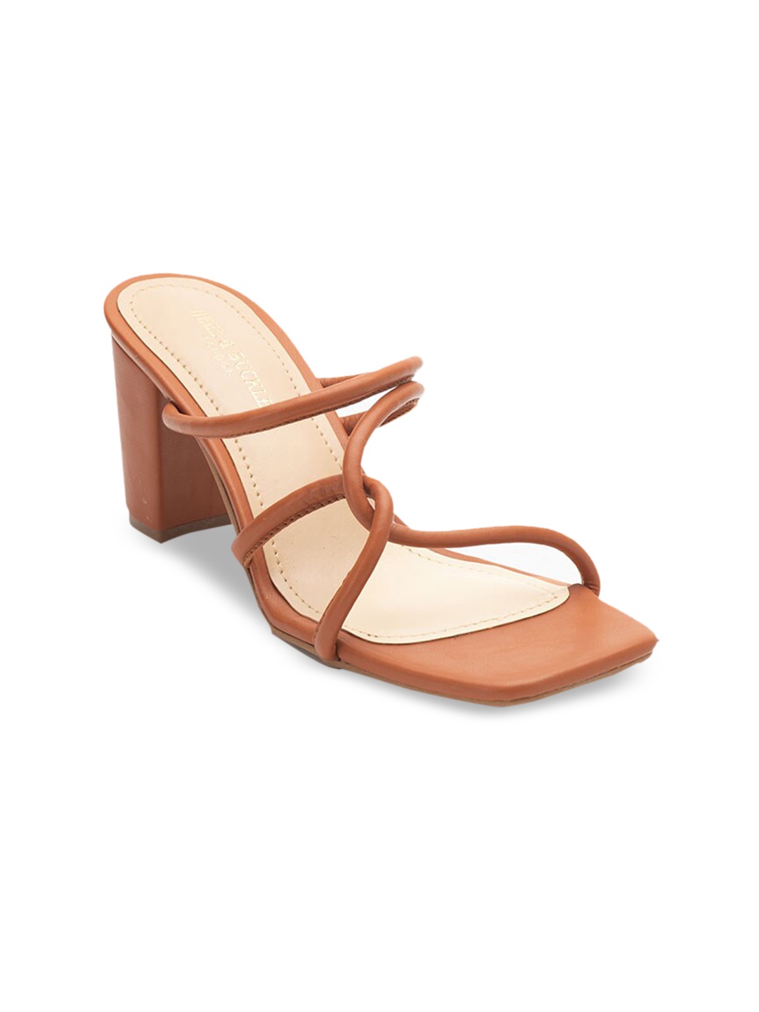 

Heel & Buckle London Women Tan Brown Strappy Leather Block Heels