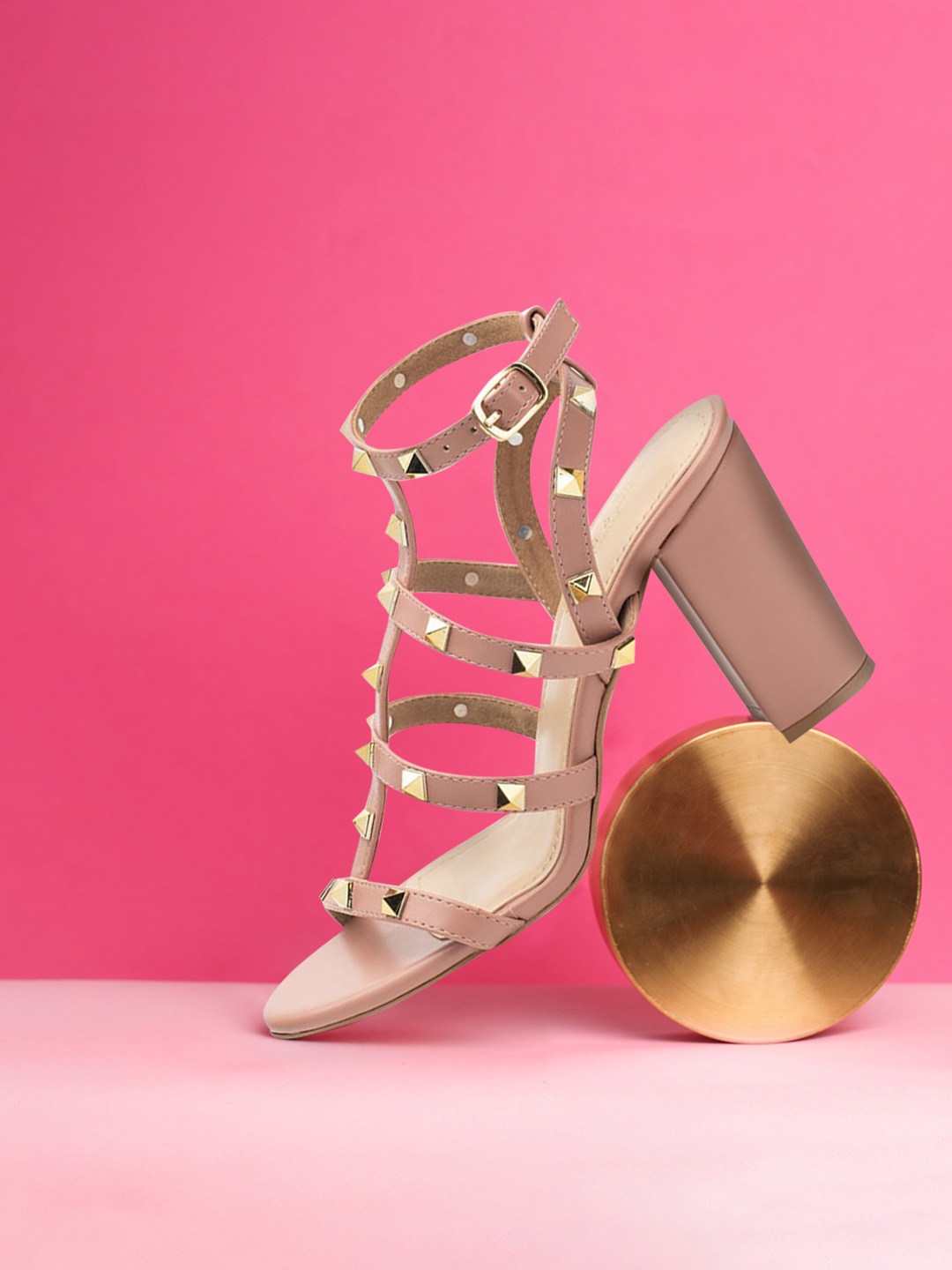 

Heel & Buckle London Pink Embellished Leather Block Gladiators