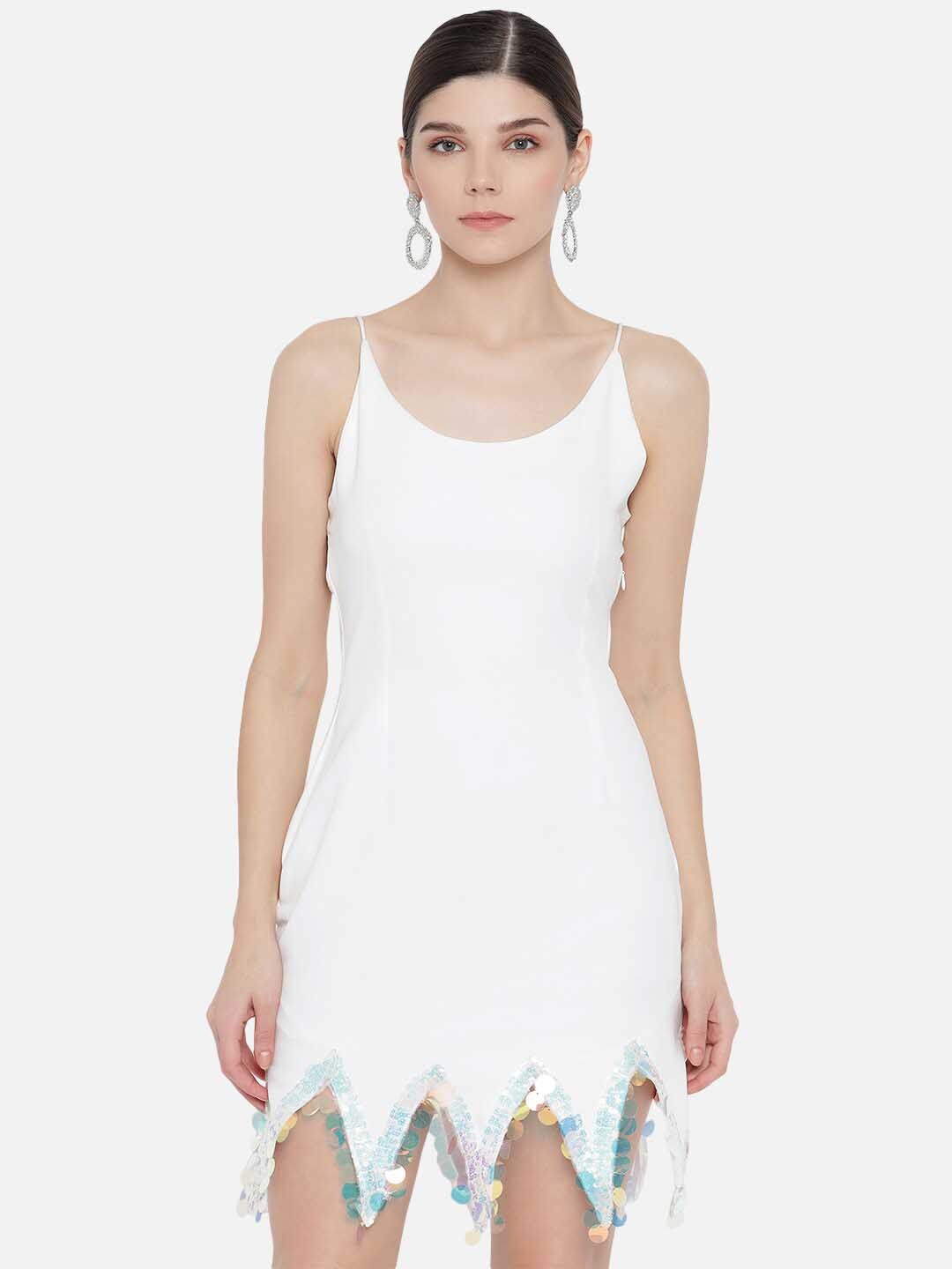 

Samshek White Embellished Crepe Sheath Dress