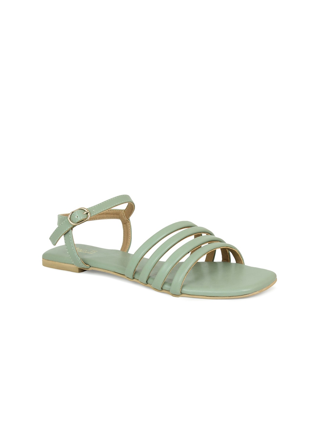 

Inc 5 Women Green Open Toe Flats with Buckles