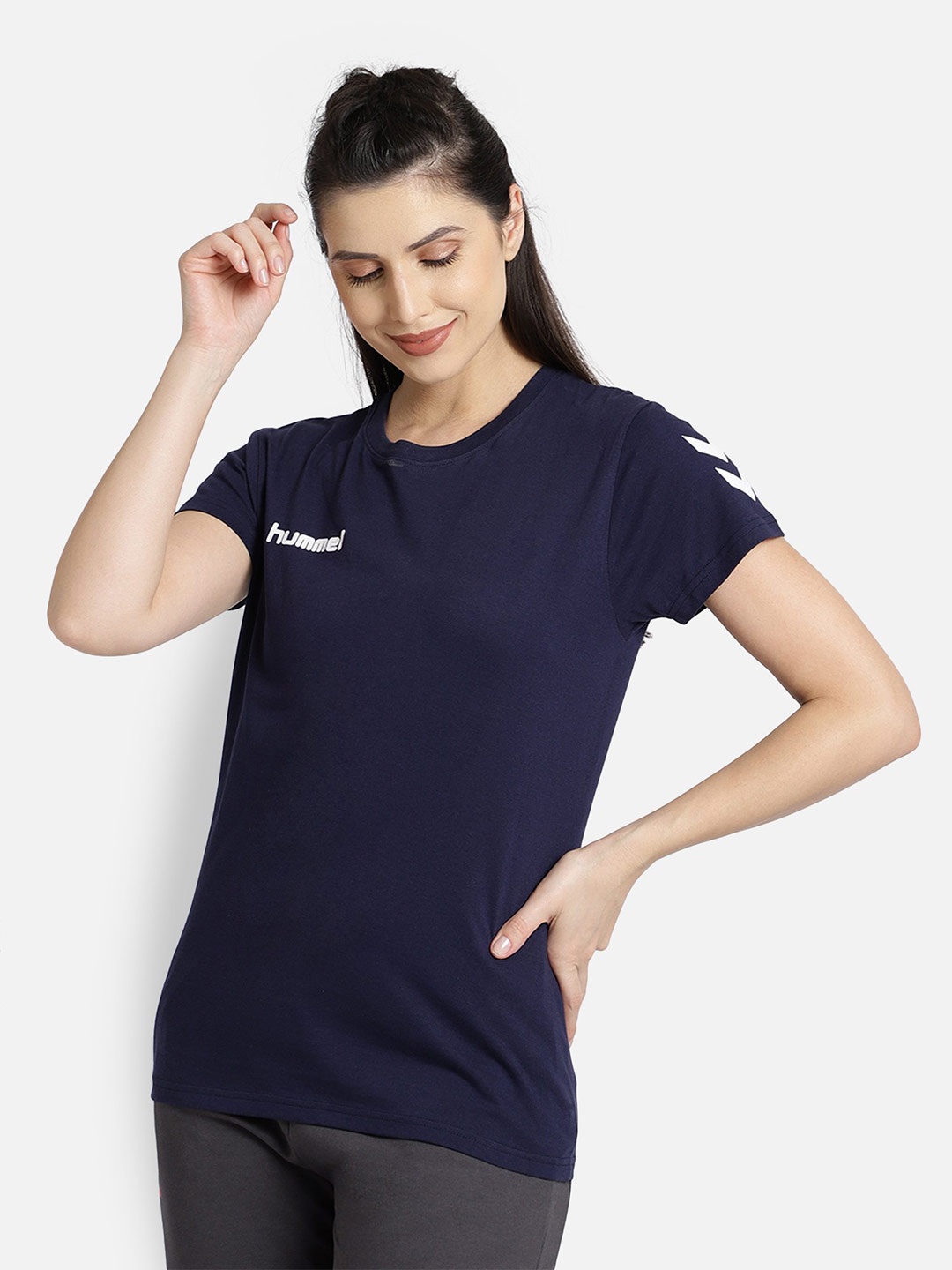 

hummel Women Cotton Blue Pockets T-shirt