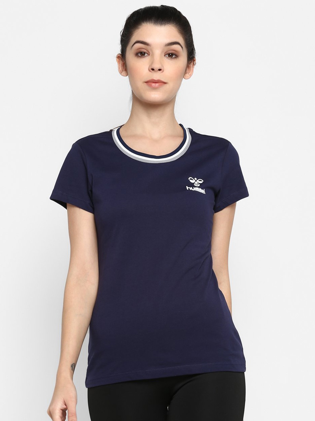 

hummel Women Navy Blue Pure Cotton T-shirt