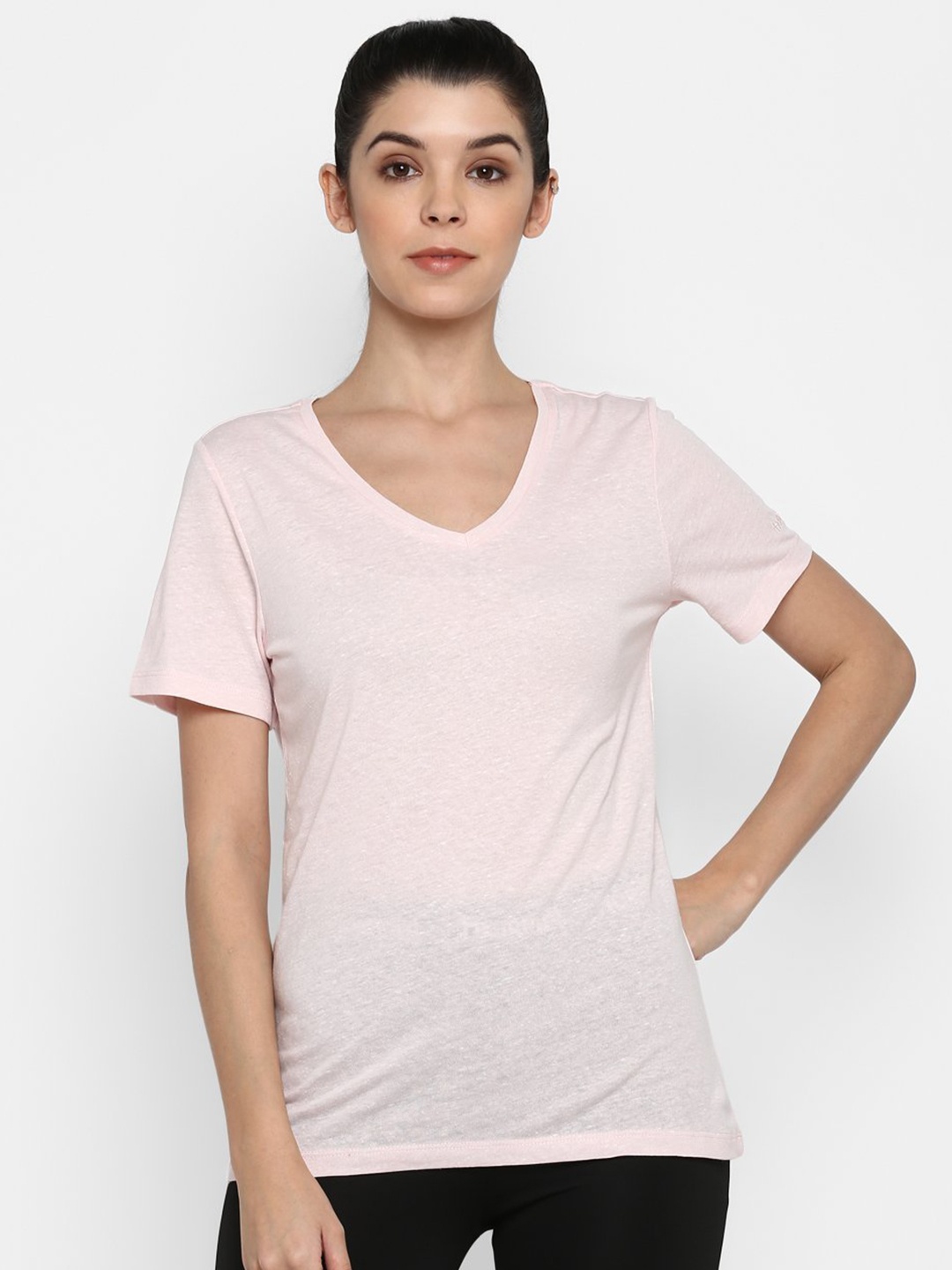 

hummel Women Peach-Coloured V-Neck Pockets T-shirt