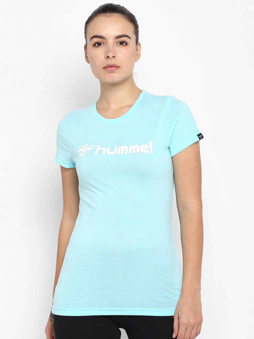

hummel Women Turquoise Blue Brand Logo Printed T-shirt