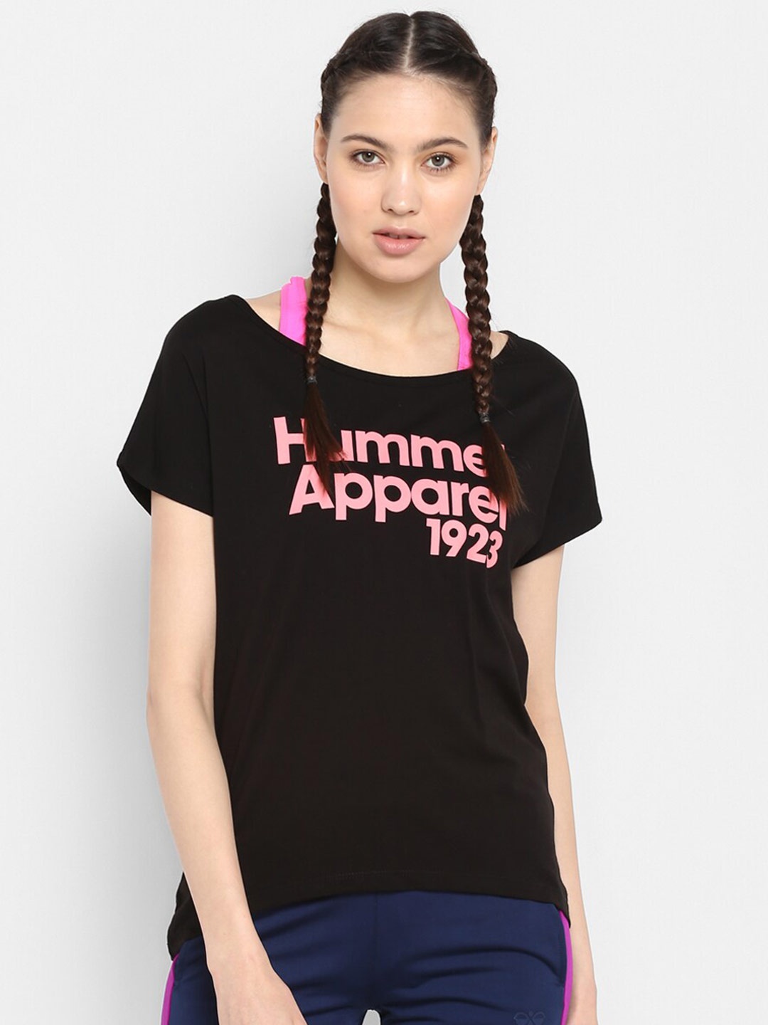 

hummel Women Black Typography Printed Pure Cotton T-shirt