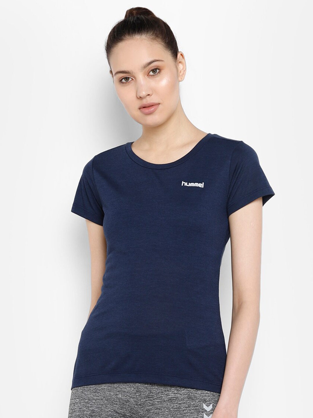 

hummel Women Navy Blue Brand Logo Printed T-shirt