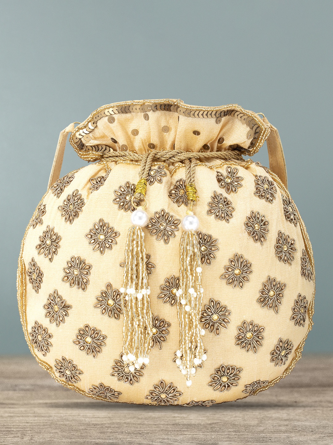 

Peora Gold-Toned Embroidered Embellished Potli Clutch