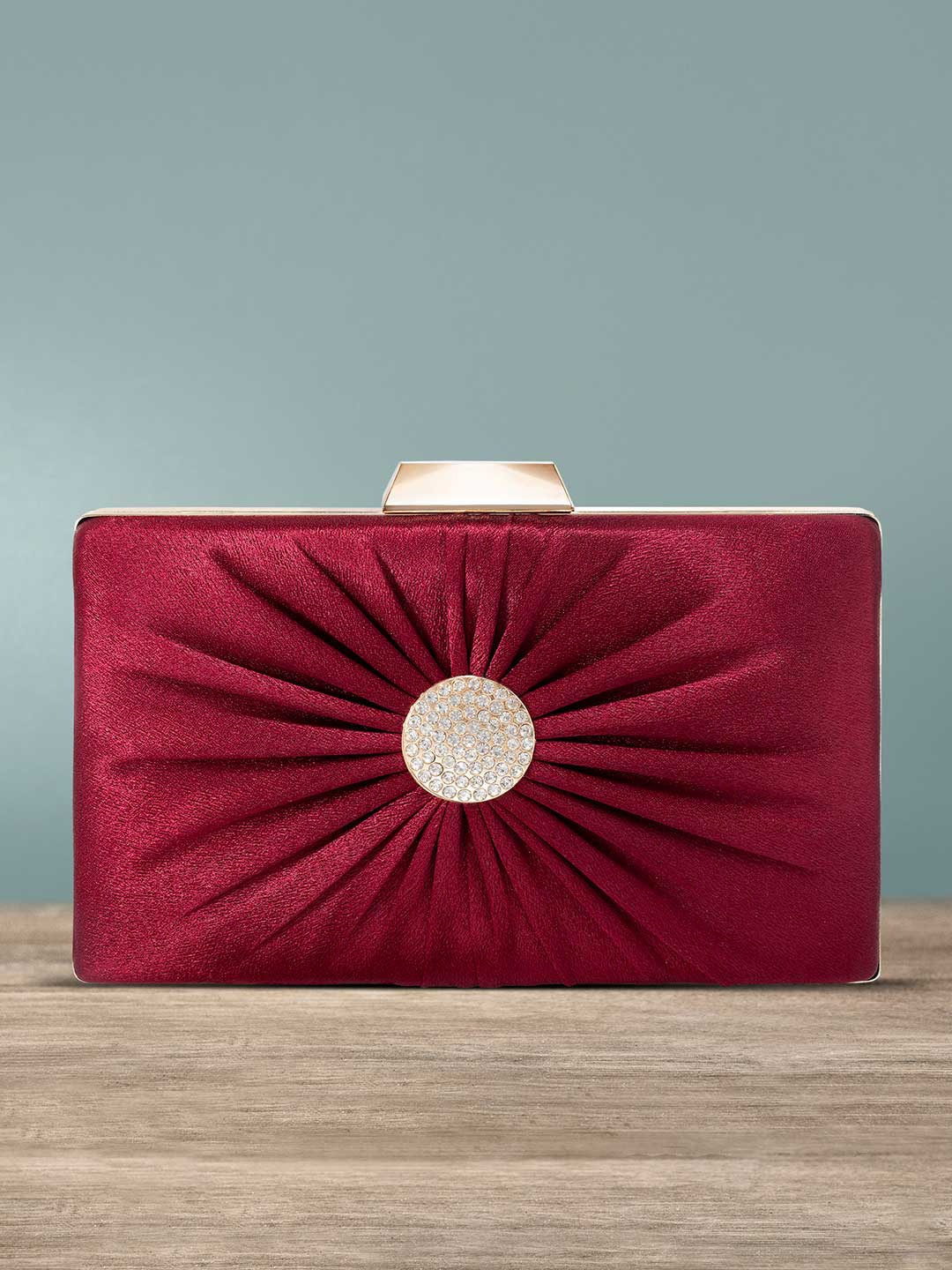 

Peora Women Maroon & Gold-Toned Embellished Box Clutch