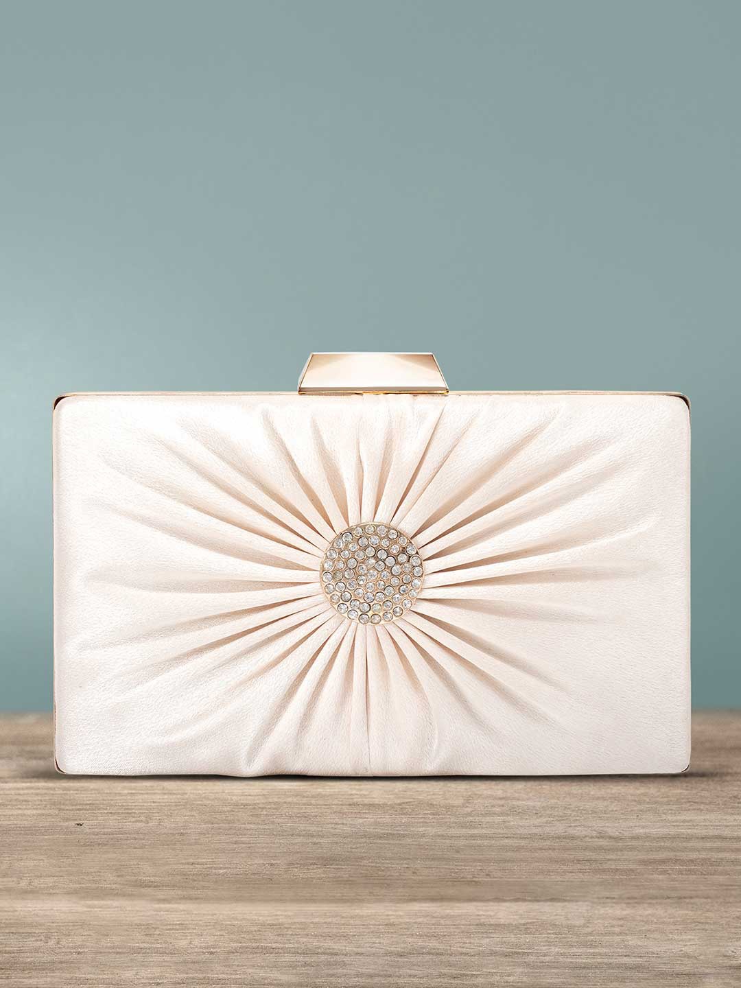 

Peora Cream-Coloured & Pink Textured Purse Clutch