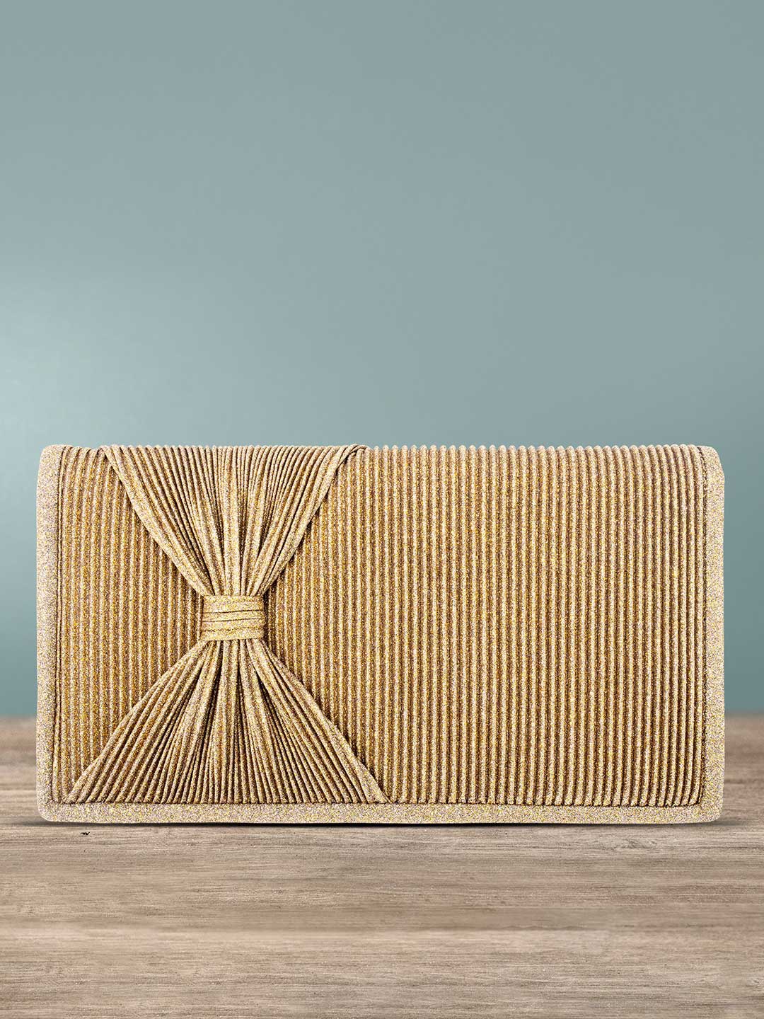 

Peora Gold-Toned Embellished Bow Detail Purse Clutch