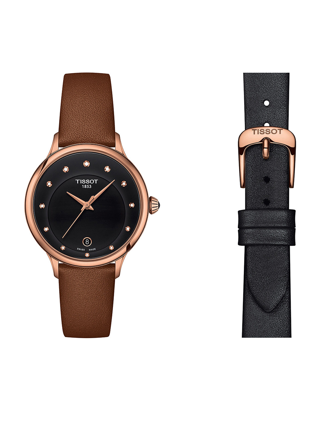

TISSOT Women Black Embellished Dial & Black Leather Straps Analogue Watch T1332103605600
