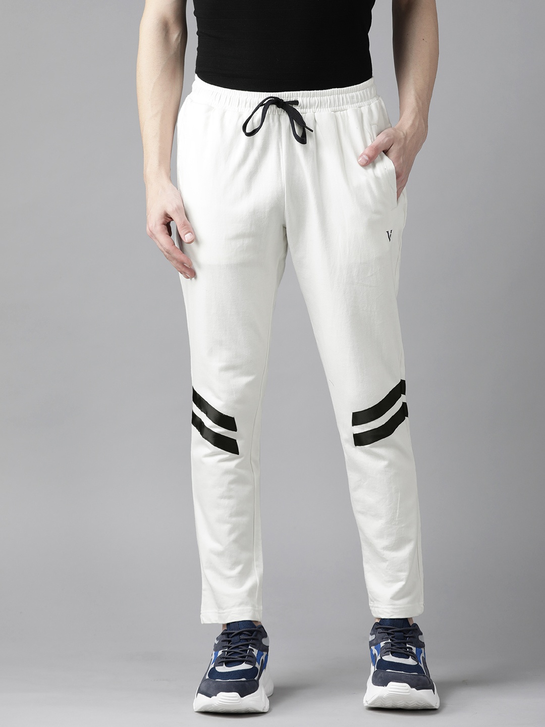 

Van Heusen Sport Men White Solid Pure Cotton Track Pants With Applique Detail