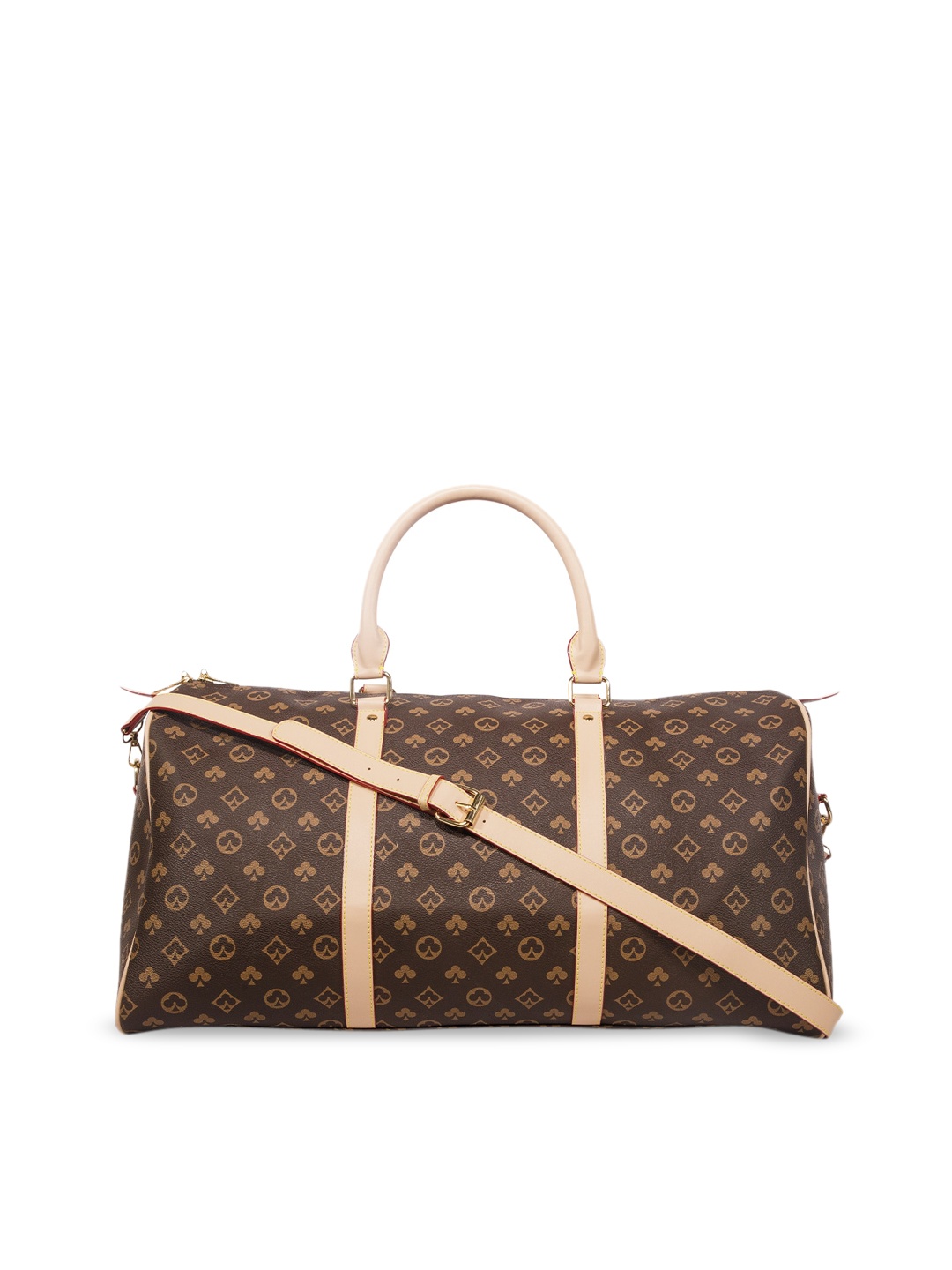 

ELOPPE Brown & Beige Printed Genuine Leather Duffle Bag