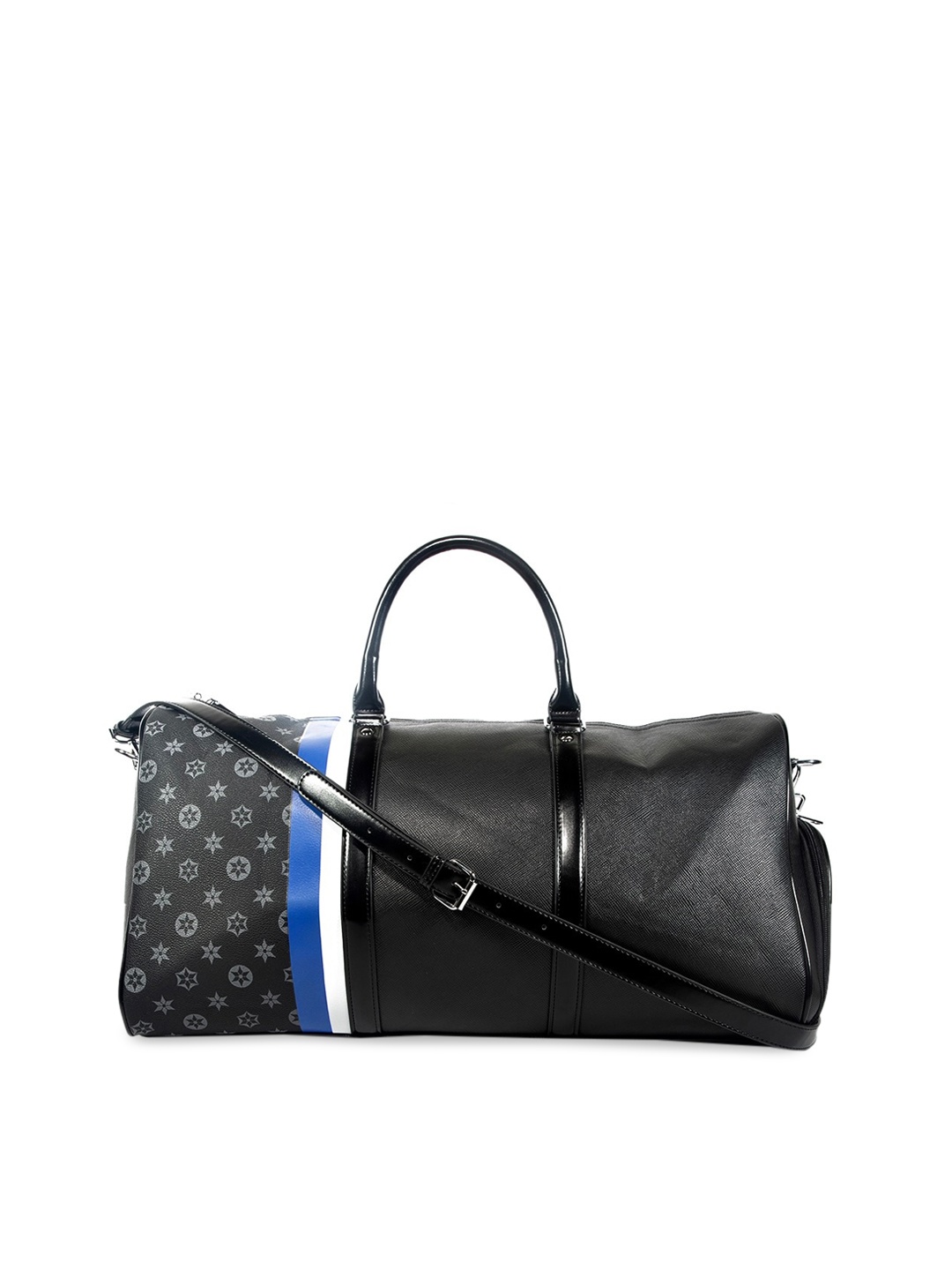 

ELOPPE Black & Blue Printed Genuine Leather Large Duffel Bag