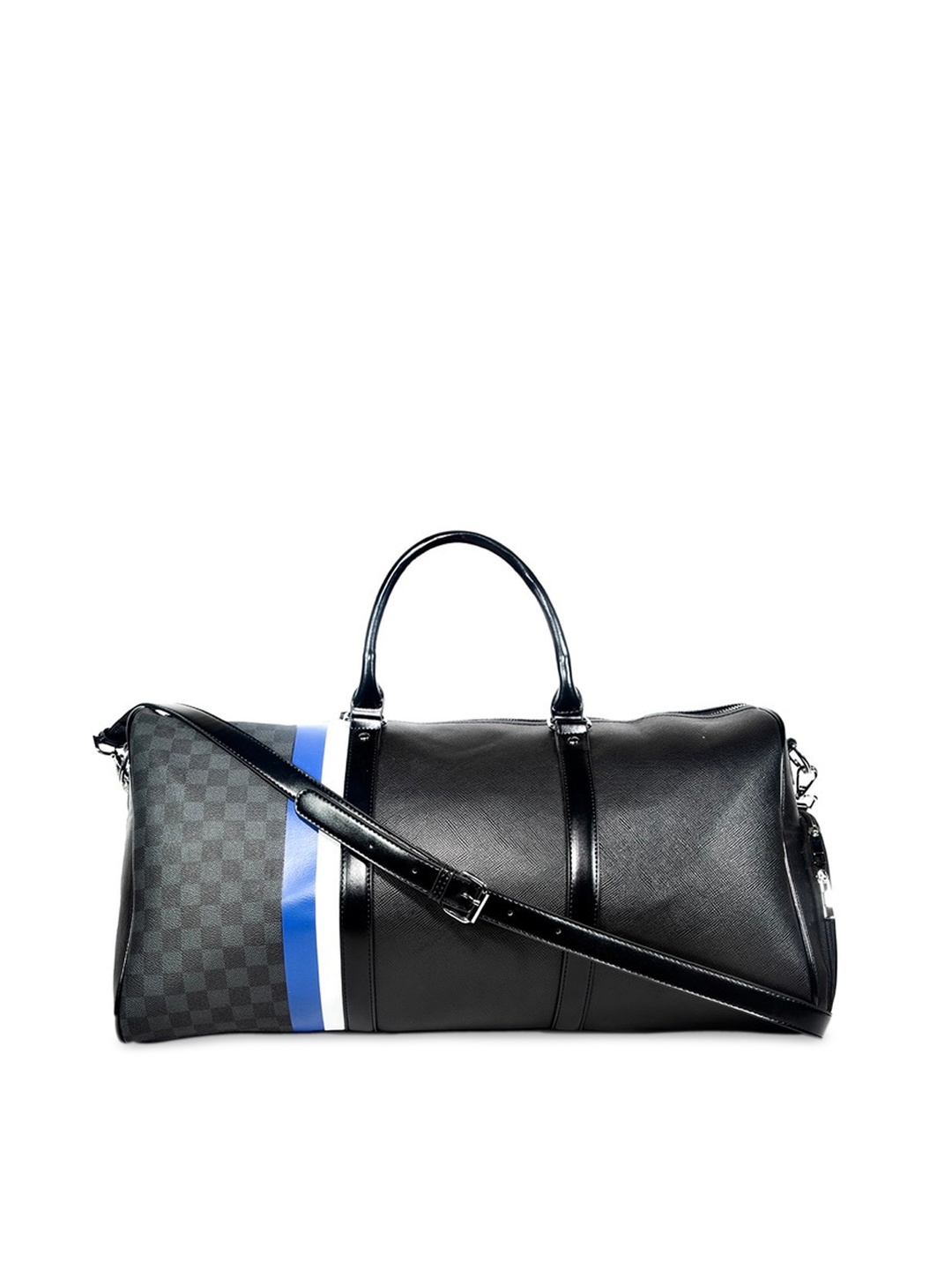 

ELOPPE Black & Blue Printed Genuine Leather Duffel Bag