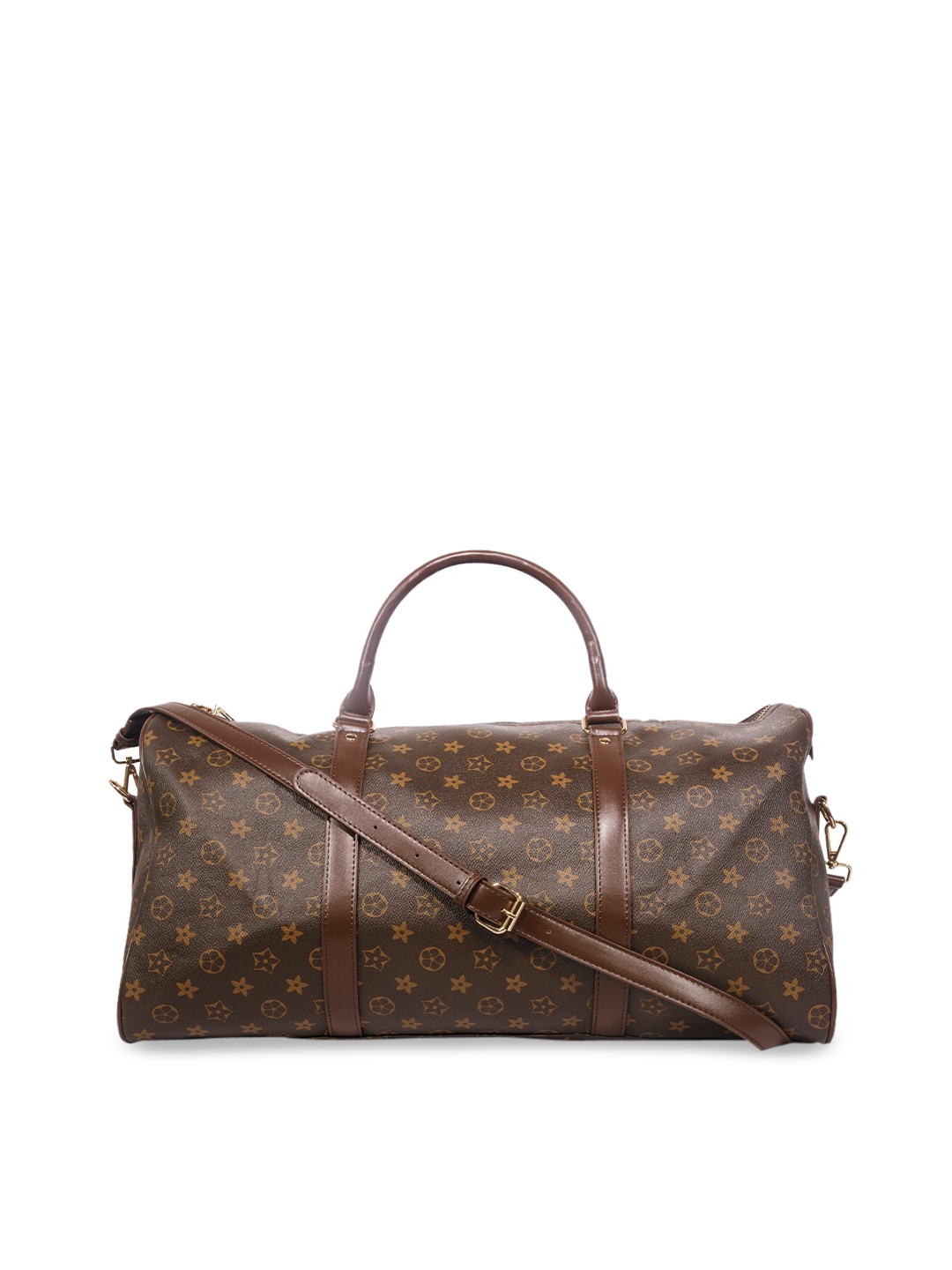 

ELOPPE Coffee Brown Printed Genuine Leather Duffle Bag