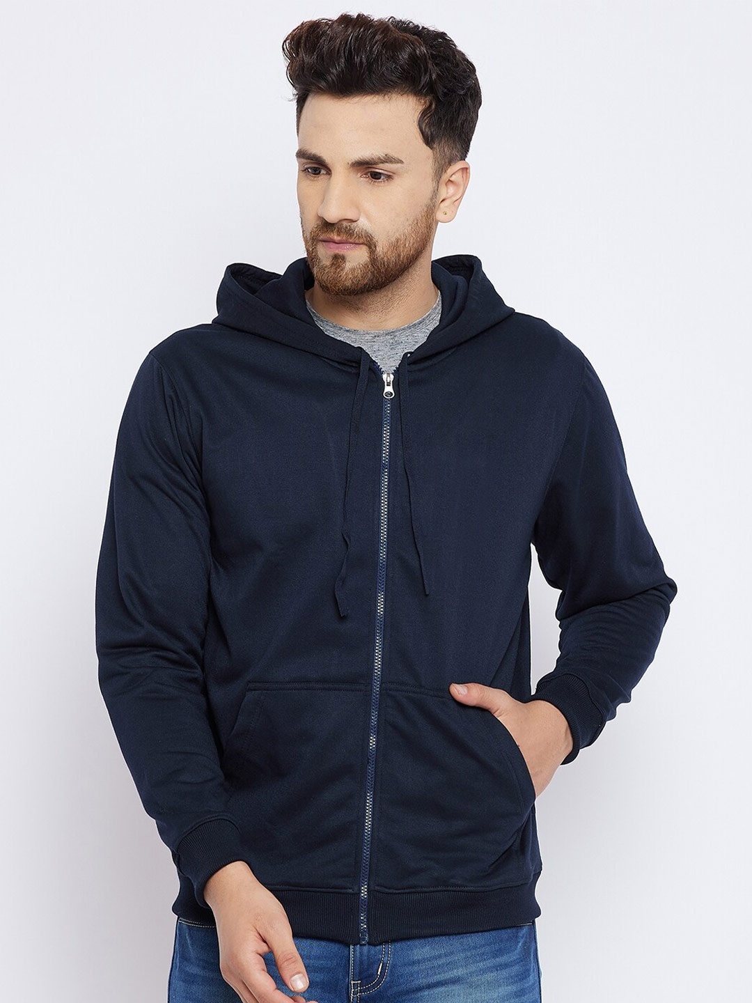 

FRENCH FLEXIOUS Men Navy Blue Hooded Sweatshirt