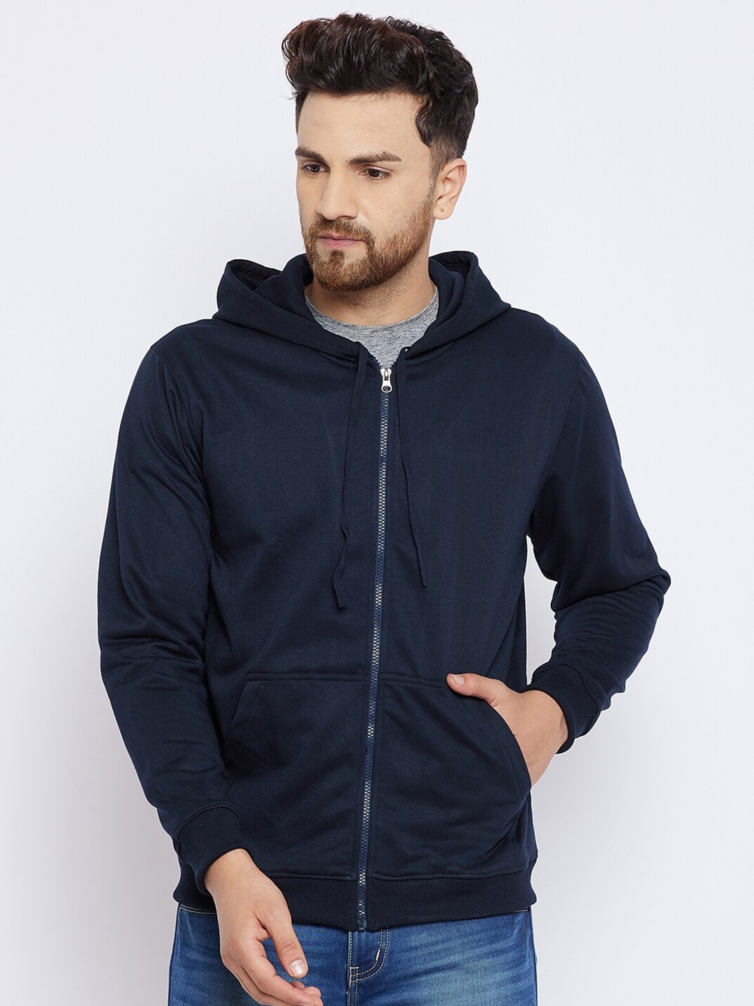 

FRENCH FLEXIOUS Men Navy Blue Hooded Sweatshirt