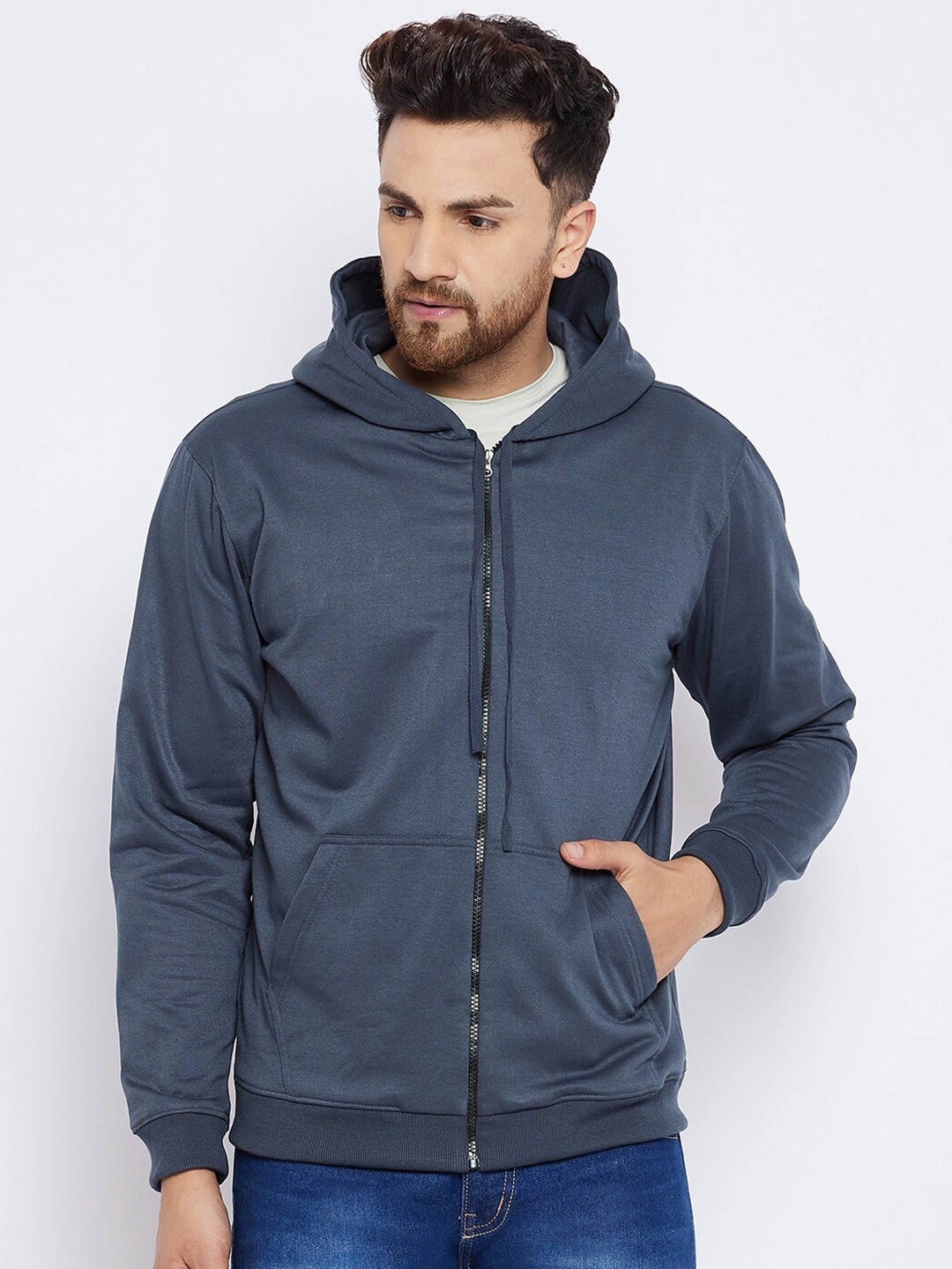 

FRENCH FLEXIOUS Men Grey Hooded Sweatshirt