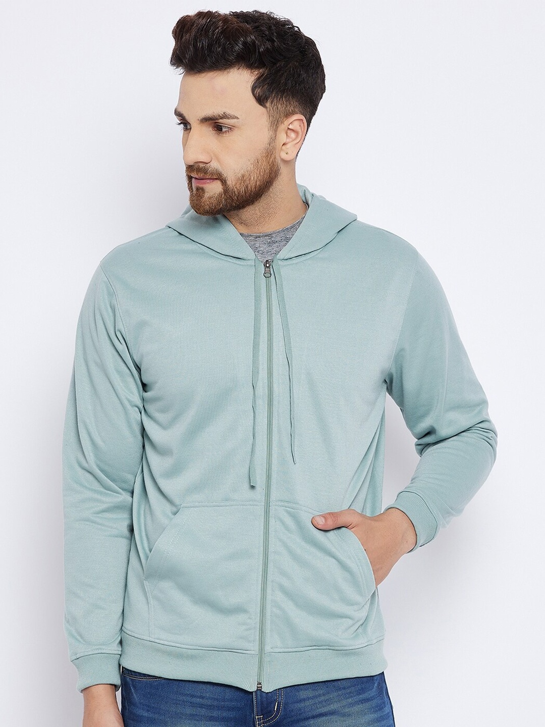 

FRENCH FLEXIOUS Men Blue Fleece Hooded Sweatshirt