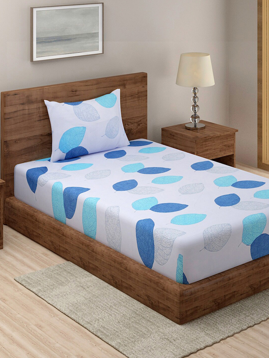 

TAG 7 Grey & Blue Floral 210 TC Single Bedsheet with 1 Pillow Covers