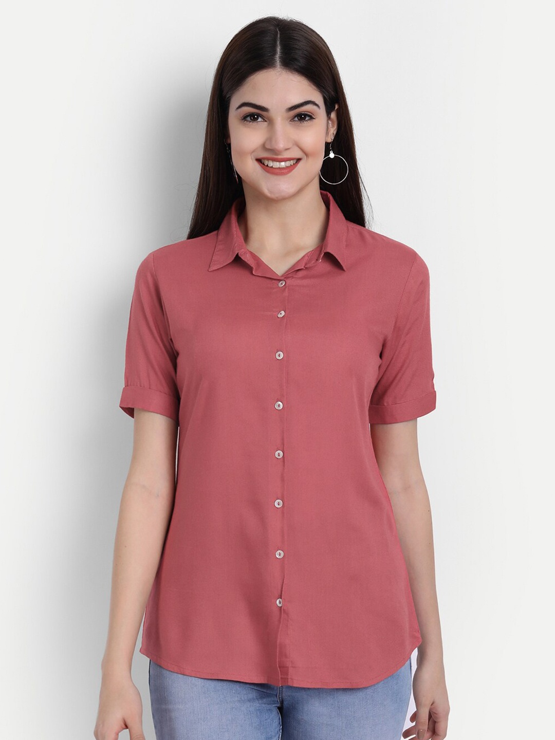 fabGLOBAL Coral Staple Solid Shirt Style Top