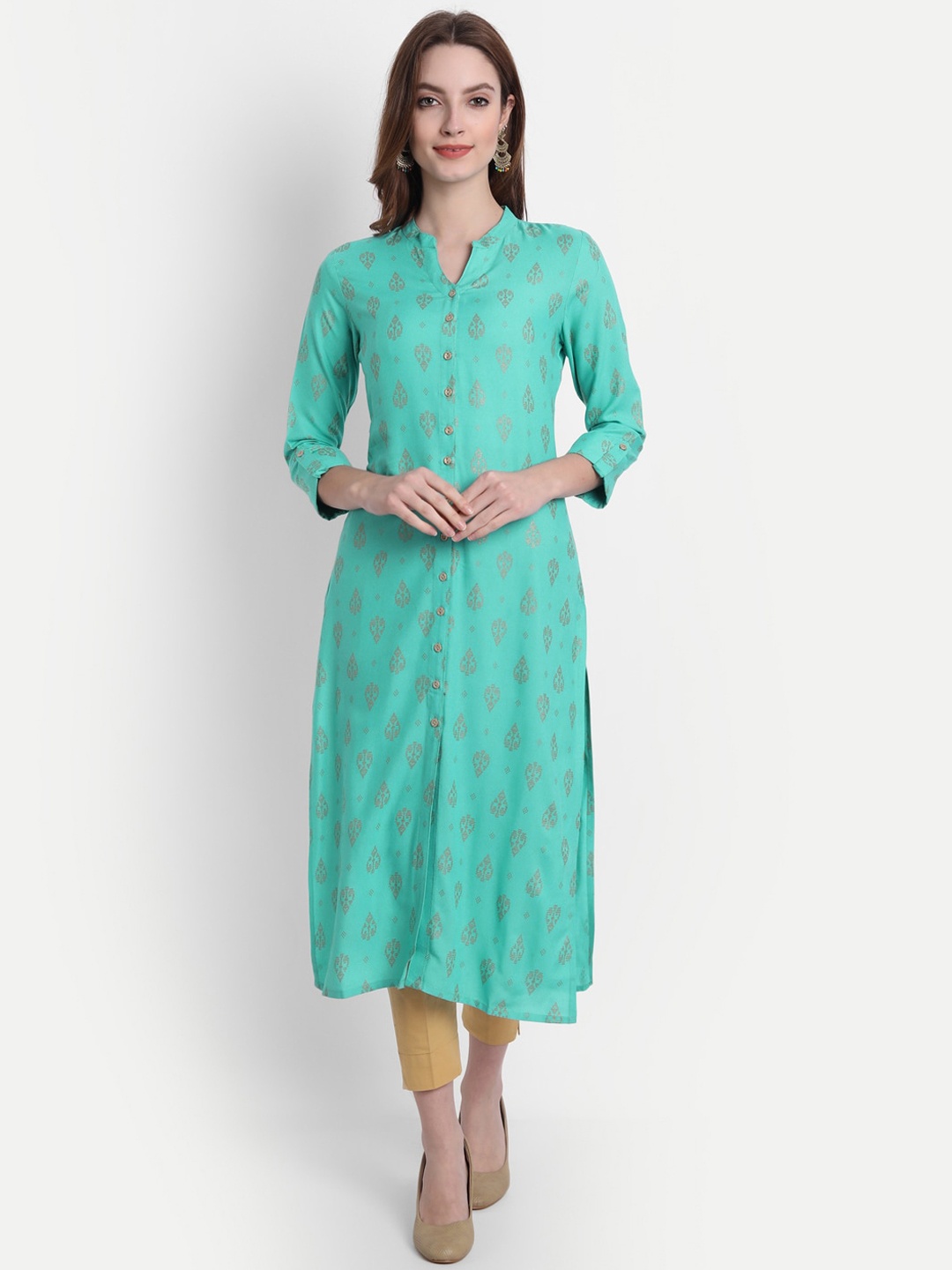 

fabGLOBAL Women Blue Ethnic Motifs Printed Kurta