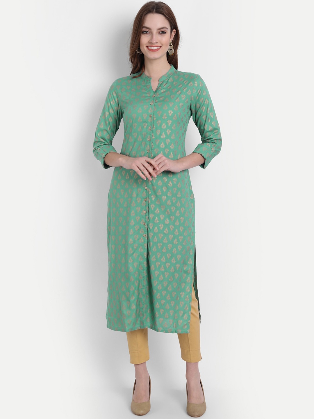 

fabGLOBAL Women Green Ethnic Motifs Printed Kurta