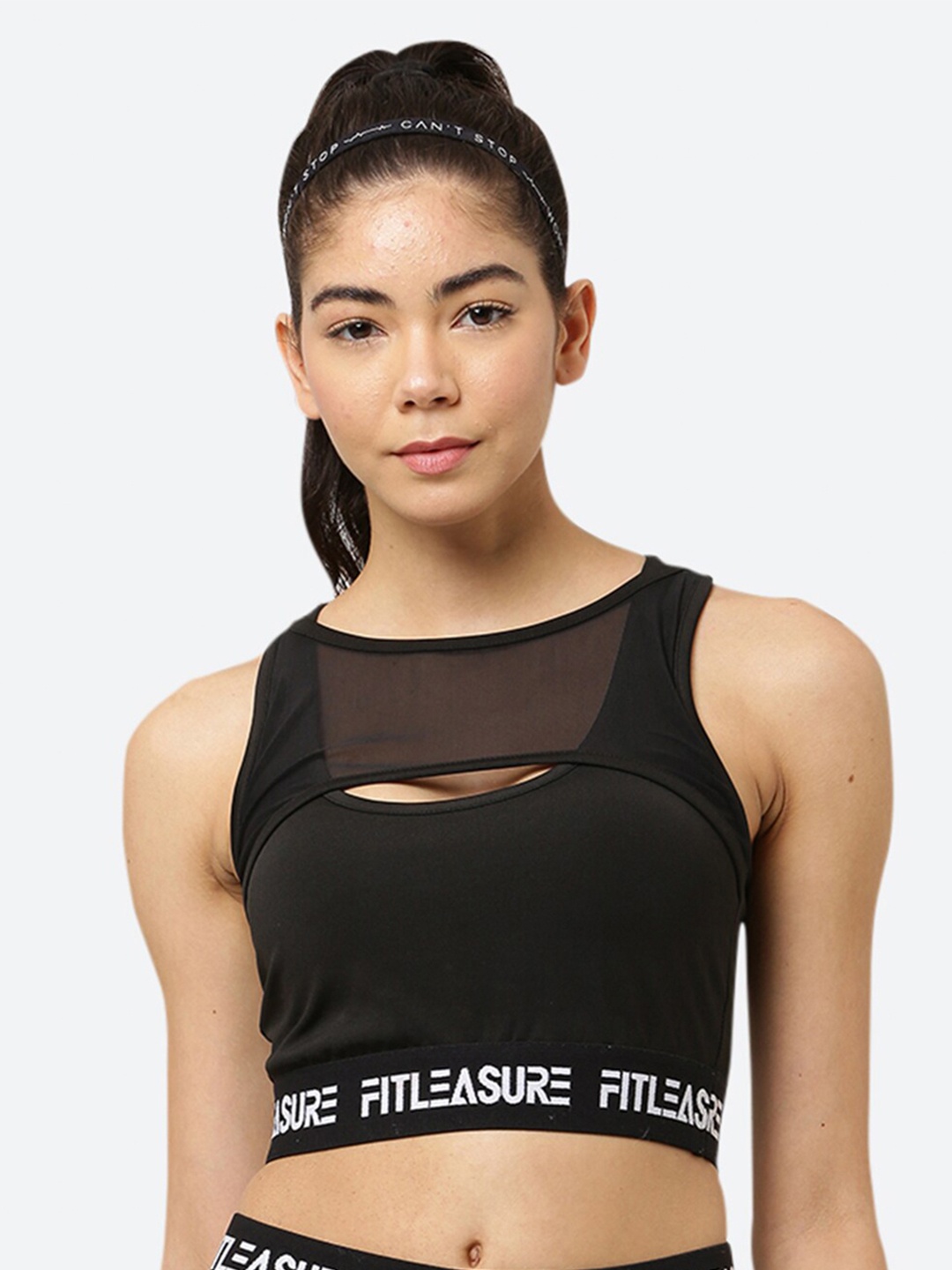 

FITLEASURE Fitleasure Mesh Panel Dry Fit Black Sports Bra