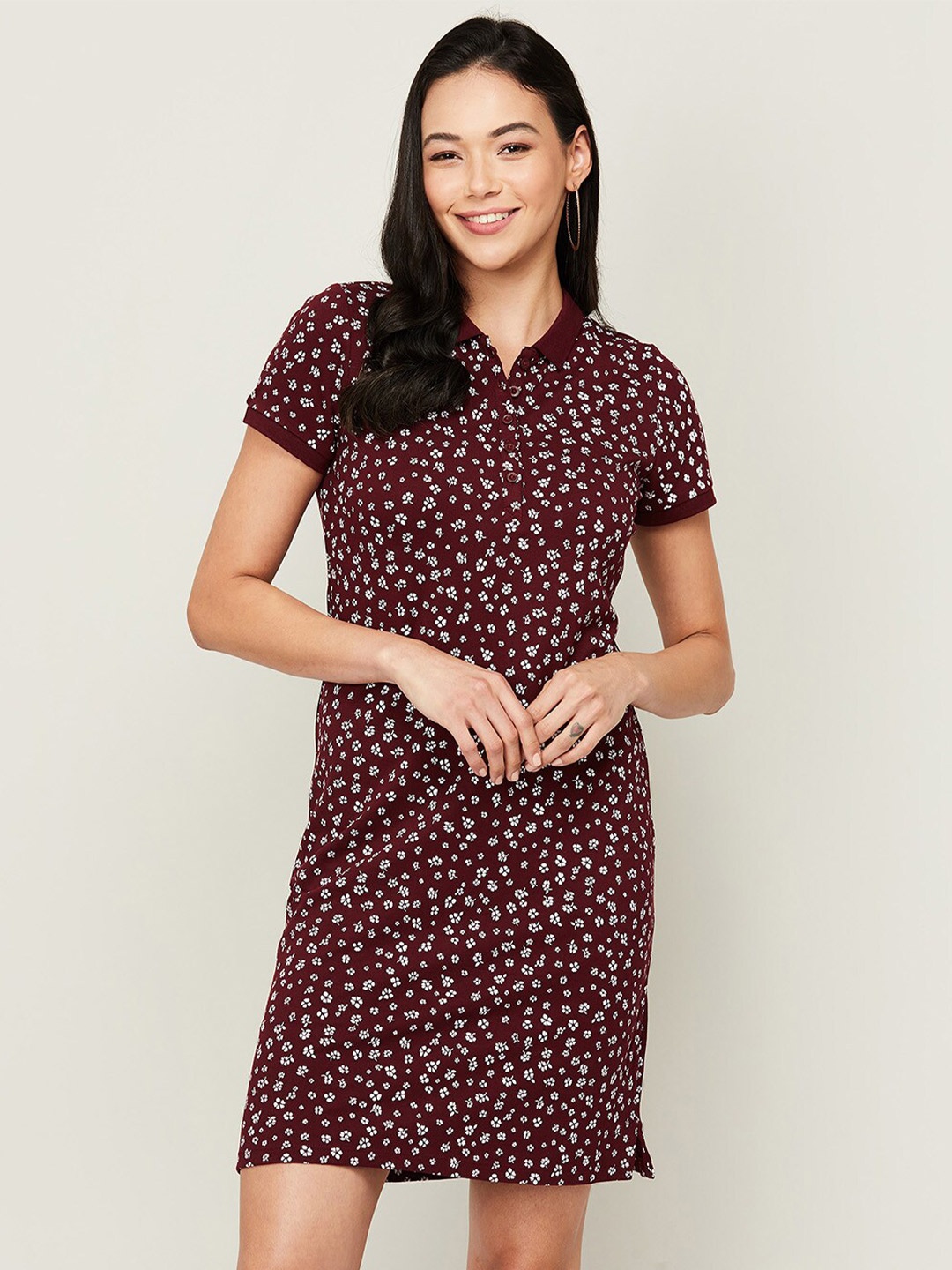 

Bossini Burgundy & White Floral Shirt Dress
