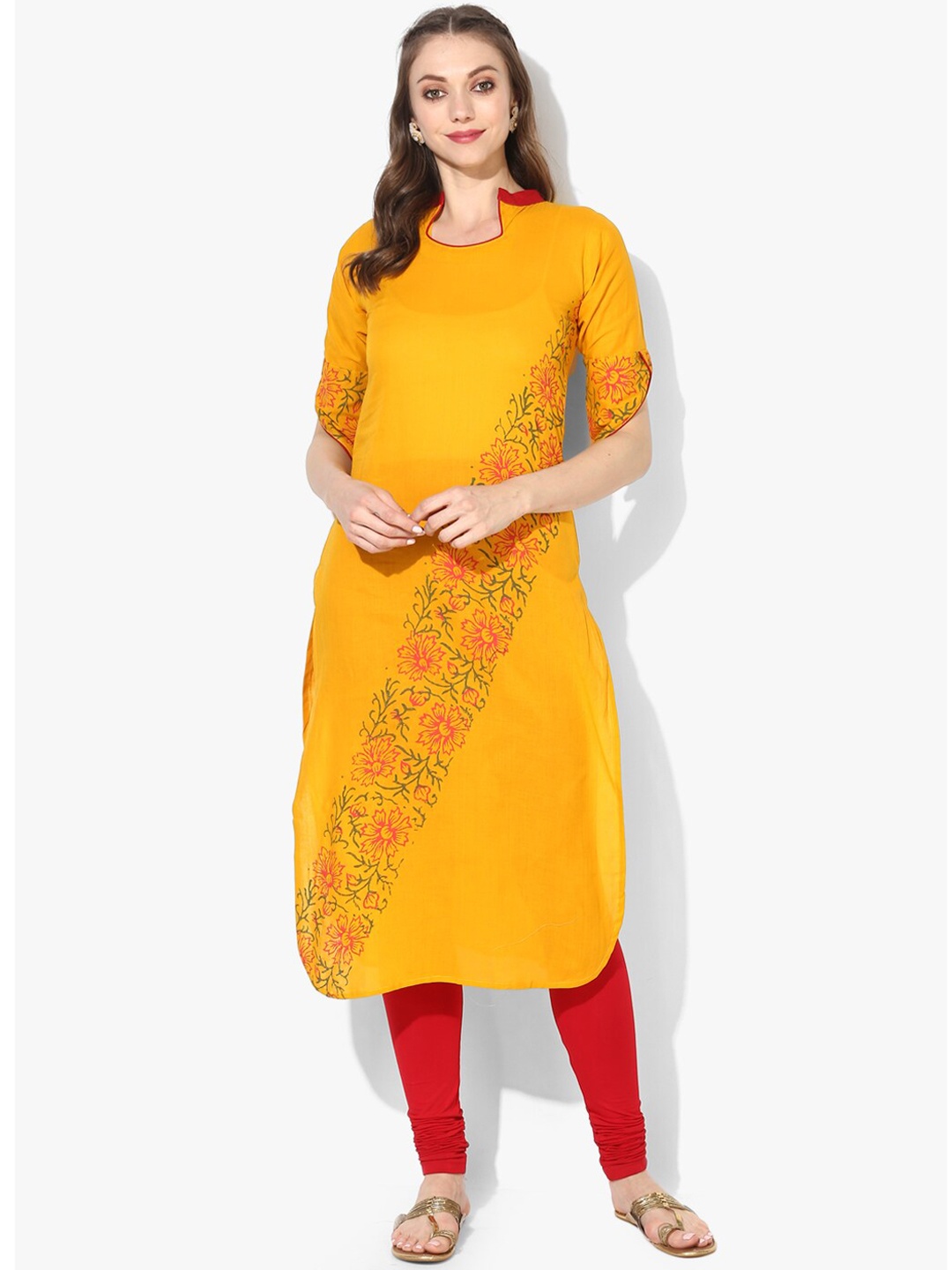

Varkha Fashion Women Yellow Floral Block Print Kurta