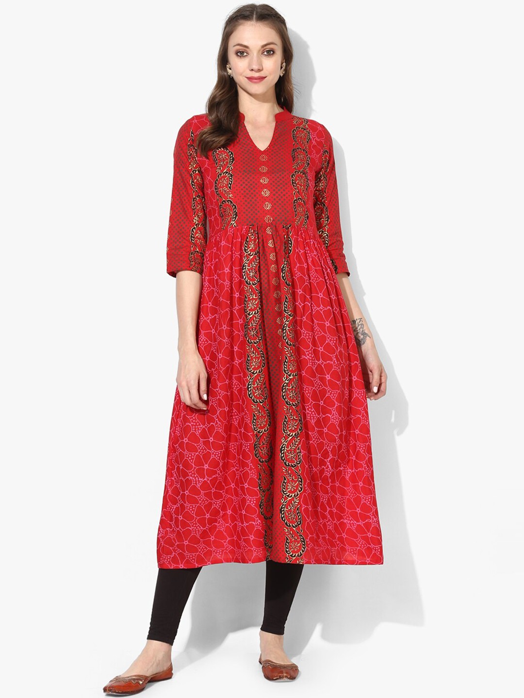 

Varkha Fashion Women Red Ethnic Motifs Printed Block Print Cotton Anarkali Kurta