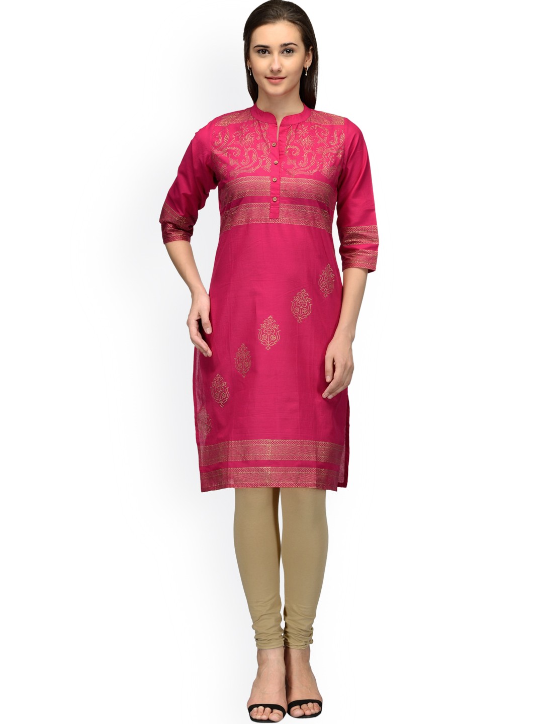 

Varkha Fashion Women Magenta Ethnic Motifs Printed Block Print Kurta