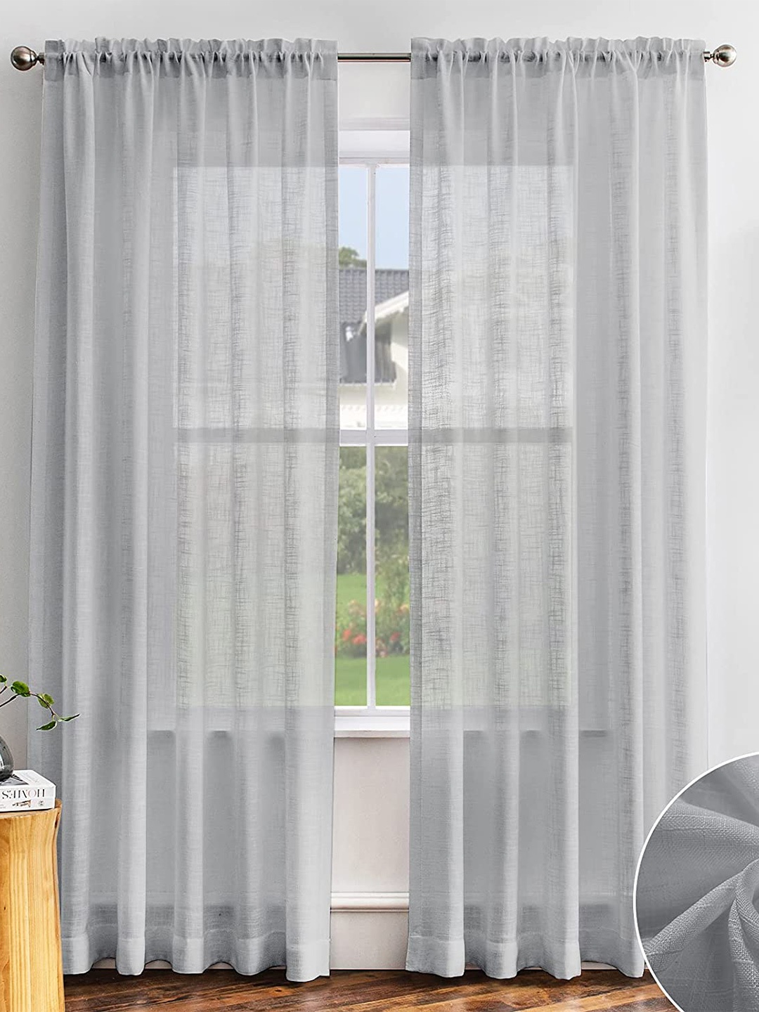 

URBAN SPACE Grey Set of 2 Quirky Sheer Long Door Curtain