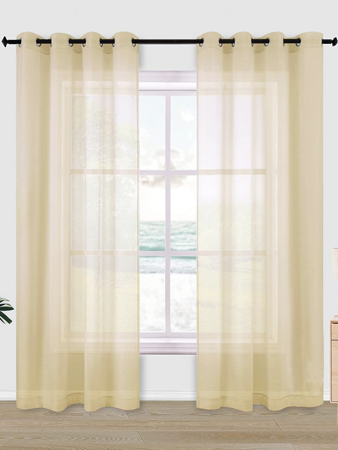 

URBAN SPACE Set Of 2 Taupe Solid Sheer Door Curtains