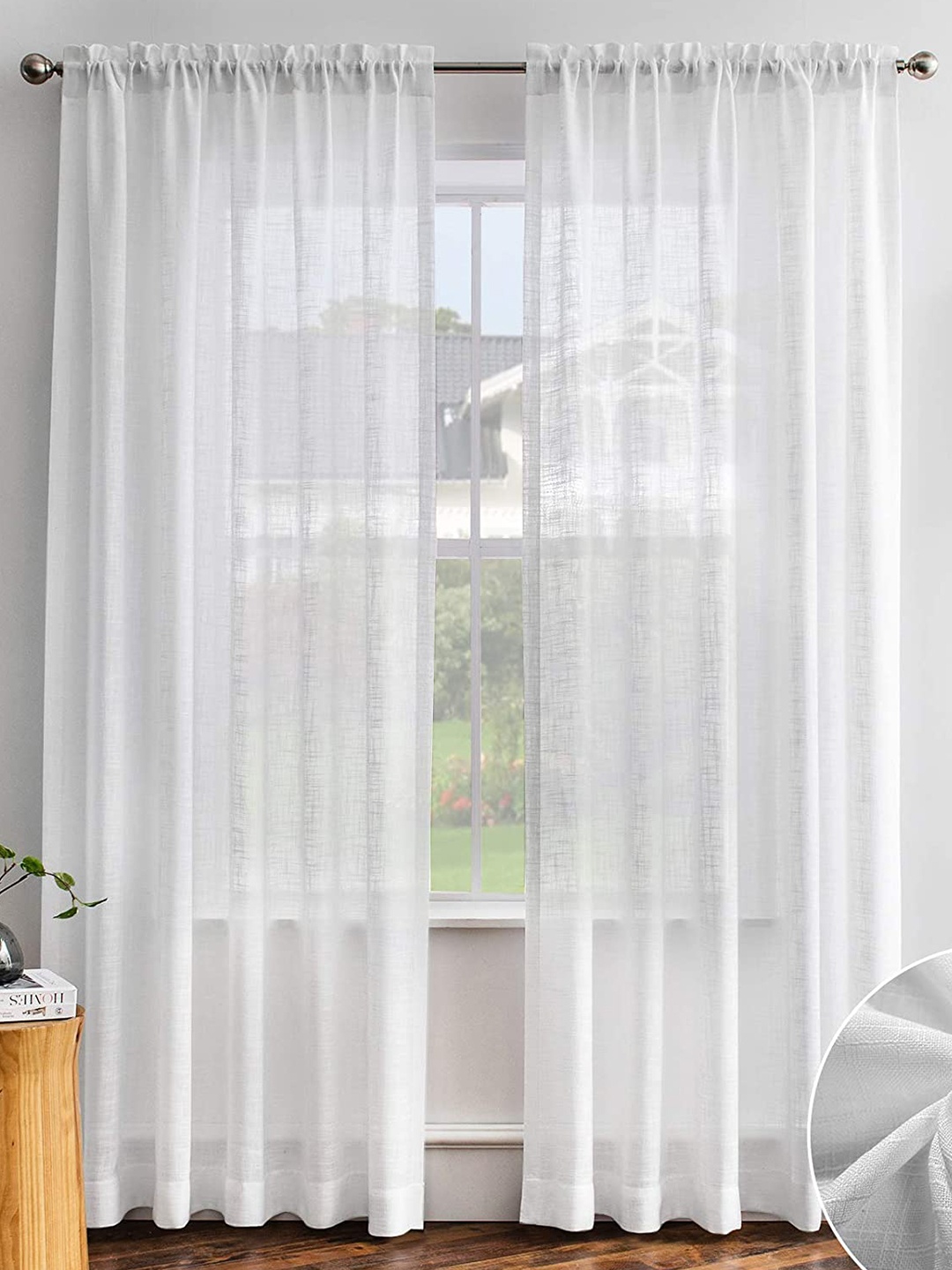 

URBAN SPACE Set Of 2 White Sheer Long Door Curtain