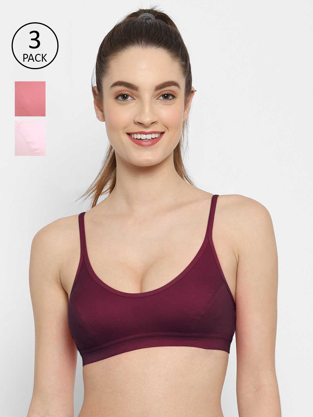 

Floret Pack of 3 Workout Bras, Burgundy
